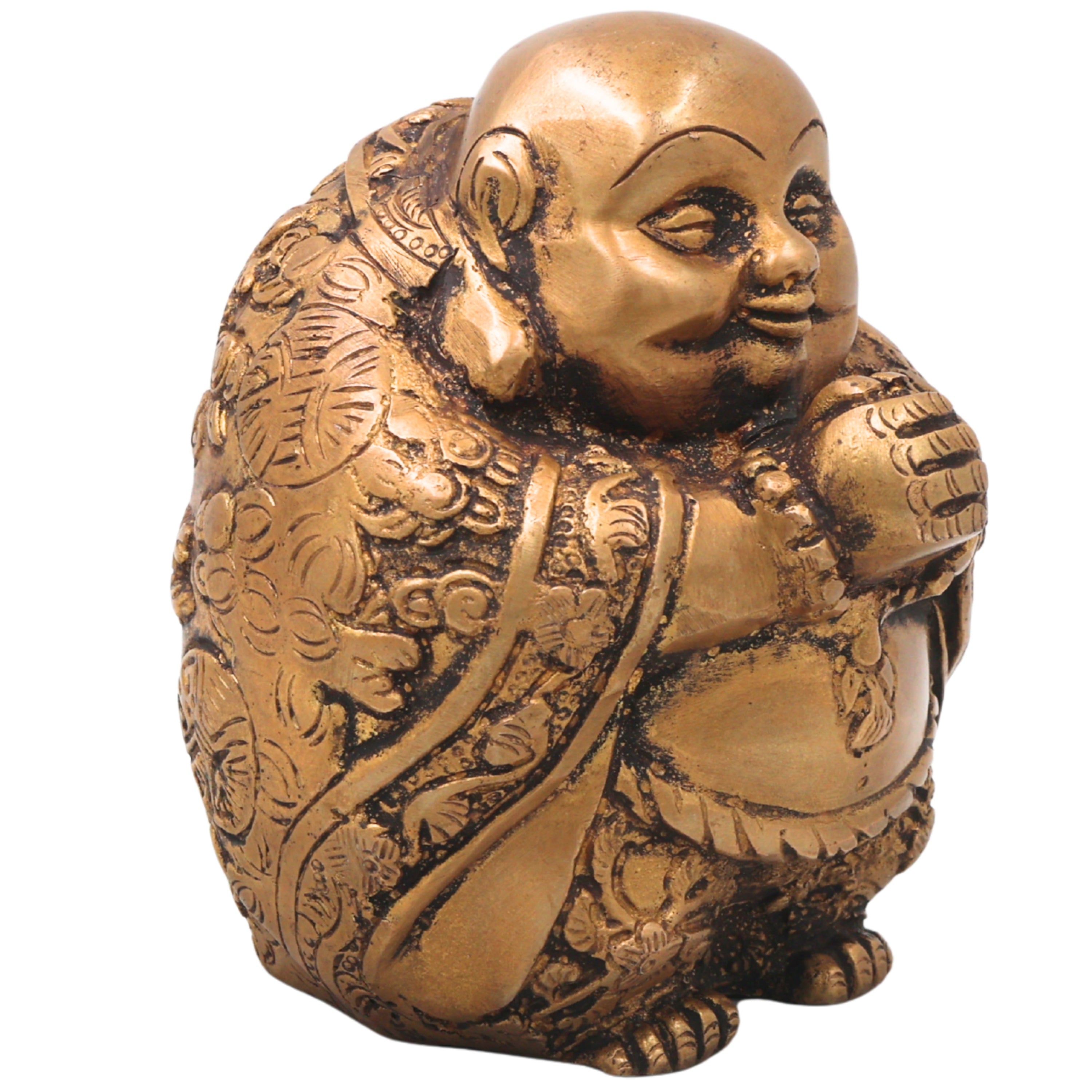 Brass Laughing Buddha Idol, Handcrafted Hotei Budai Statue for Vastu, Pooja, Home Decor & Gifting, Gold, 5 Inch, 1 Piece