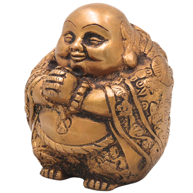 Brass Laughing Buddha Idol, Handcrafted Hotei Budai Statue for Vastu, Pooja, Home Decor & Gifting, Gold, 5 Inch, 1 Piece