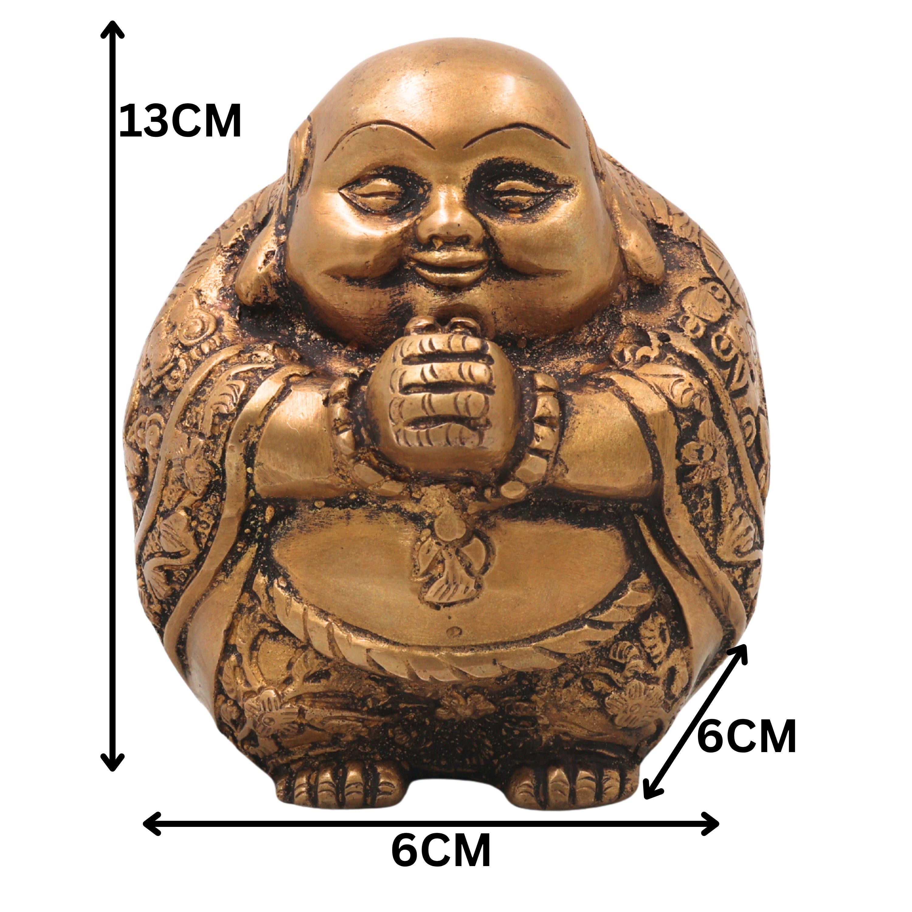 Brass Laughing Buddha Idol, Handcrafted Hotei Budai Statue for Vastu, Pooja, Home Decor & Gifting, Gold, 5 Inch, 1 Piece