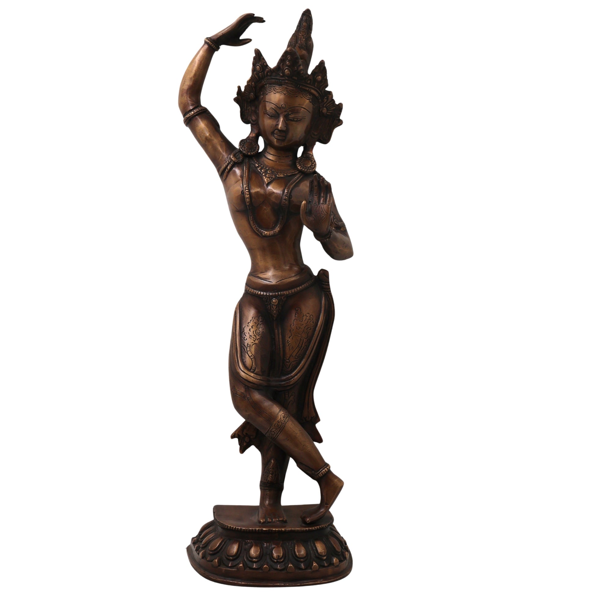 Brass Tara Devi Idol Handmade Traditional Chola Style Sculpture for Pooja, Spiritual Home Decor & Gifting, Gold, 20.5 Inch, 1 Piece