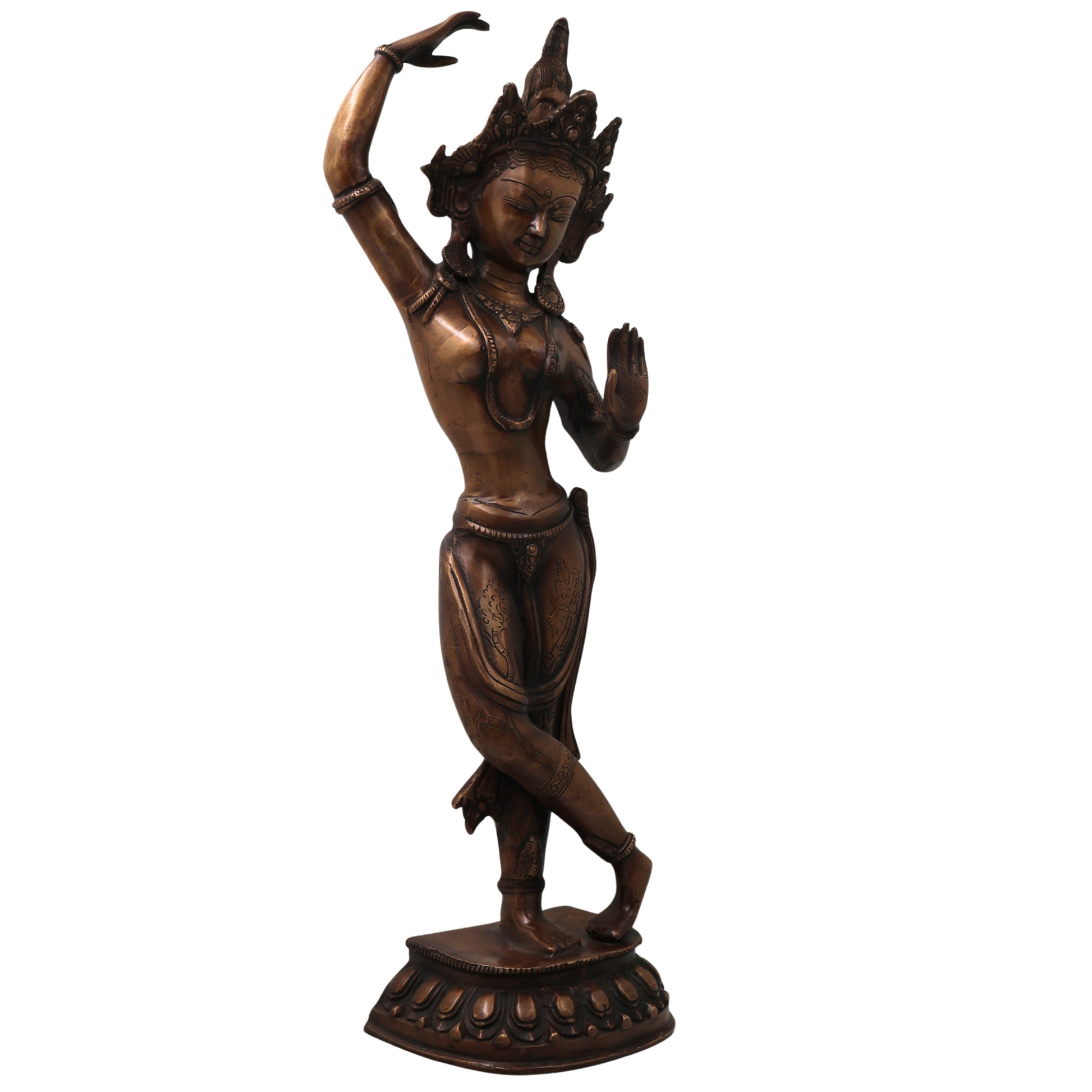 Brass Tara Devi Idol Handmade Traditional Chola Style Sculpture for Pooja, Spiritual Home Decor & Gifting, Gold, 20.5 Inch, 1 Piece