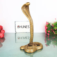Brass Snake Handcrafted Naag Devta Idol for Pooja, Vastu & Home Decor, Traditional Cobra Sculpture, Gold, 10.5 Inch, 1 Piece