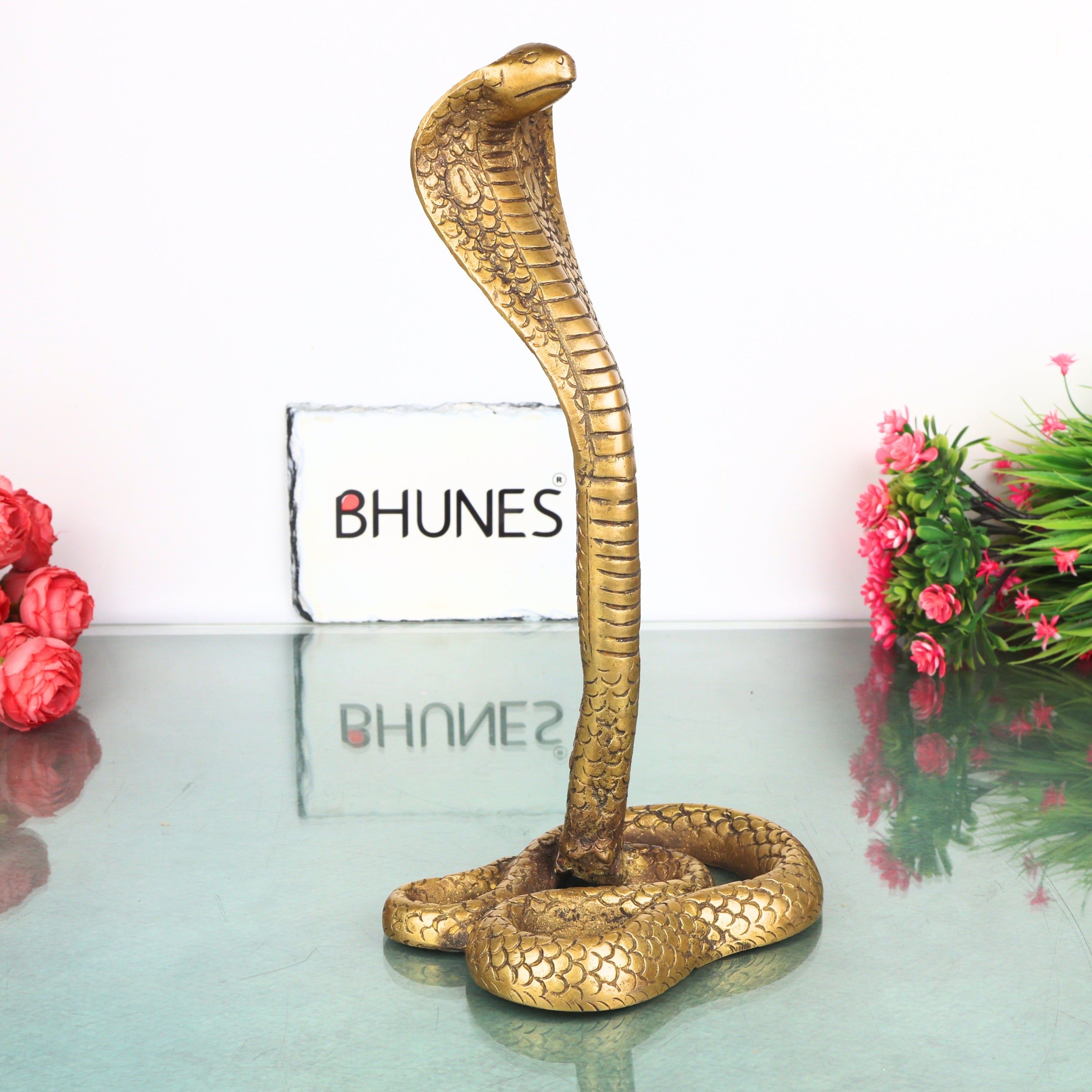 Brass Snake Handcrafted Naag Devta Idol for Pooja, Vastu & Home Decor, Traditional Cobra Sculpture, Gold, 10.5 Inch, 1 Piece