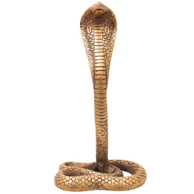 Brass Snake Handcrafted Naag Devta Idol for Pooja, Vastu & Home Decor, Traditional Cobra Sculpture, Gold, 10.5 Inch, 1 Piece