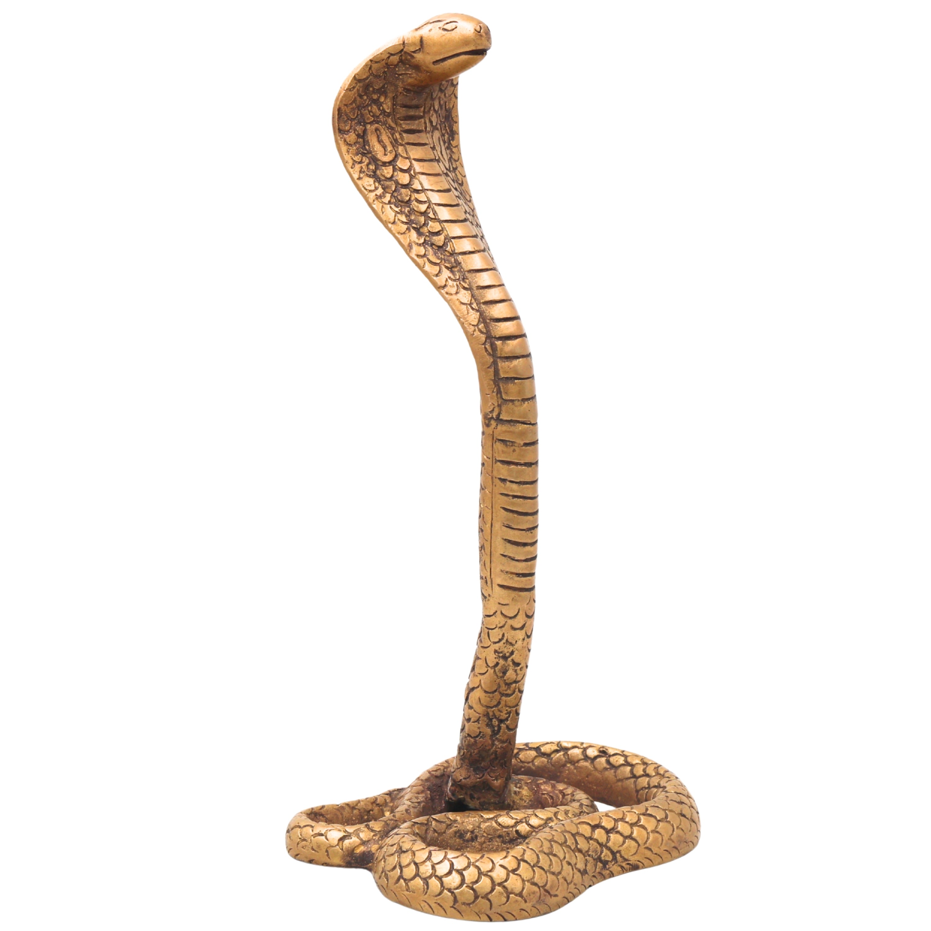 Brass Snake Handcrafted Naag Devta Idol for Pooja, Vastu & Home Decor, Traditional Cobra Sculpture, Gold, 10.5 Inch, 1 Piece