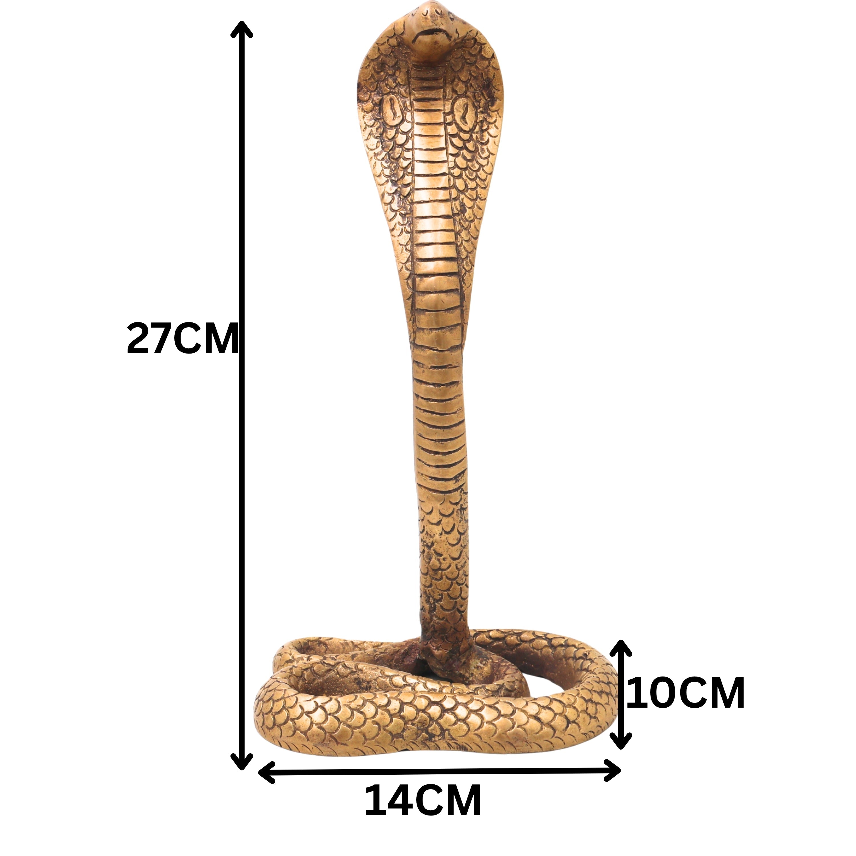 Brass Snake Handcrafted Naag Devta Idol for Pooja, Vastu & Home Decor, Traditional Cobra Sculpture, Gold, 10.5 Inch, 1 Piece