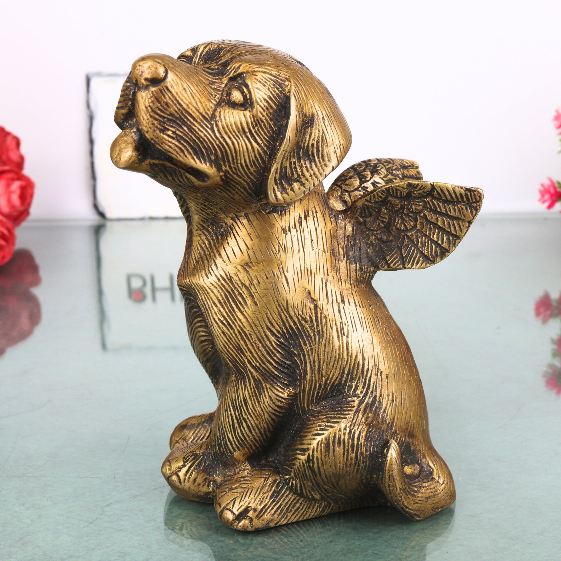 Brass Dog Statue, Shvan Kukkura Nai Murti for Home Decor & Gifting, Gold, 5.5 Inch, 1 Piece