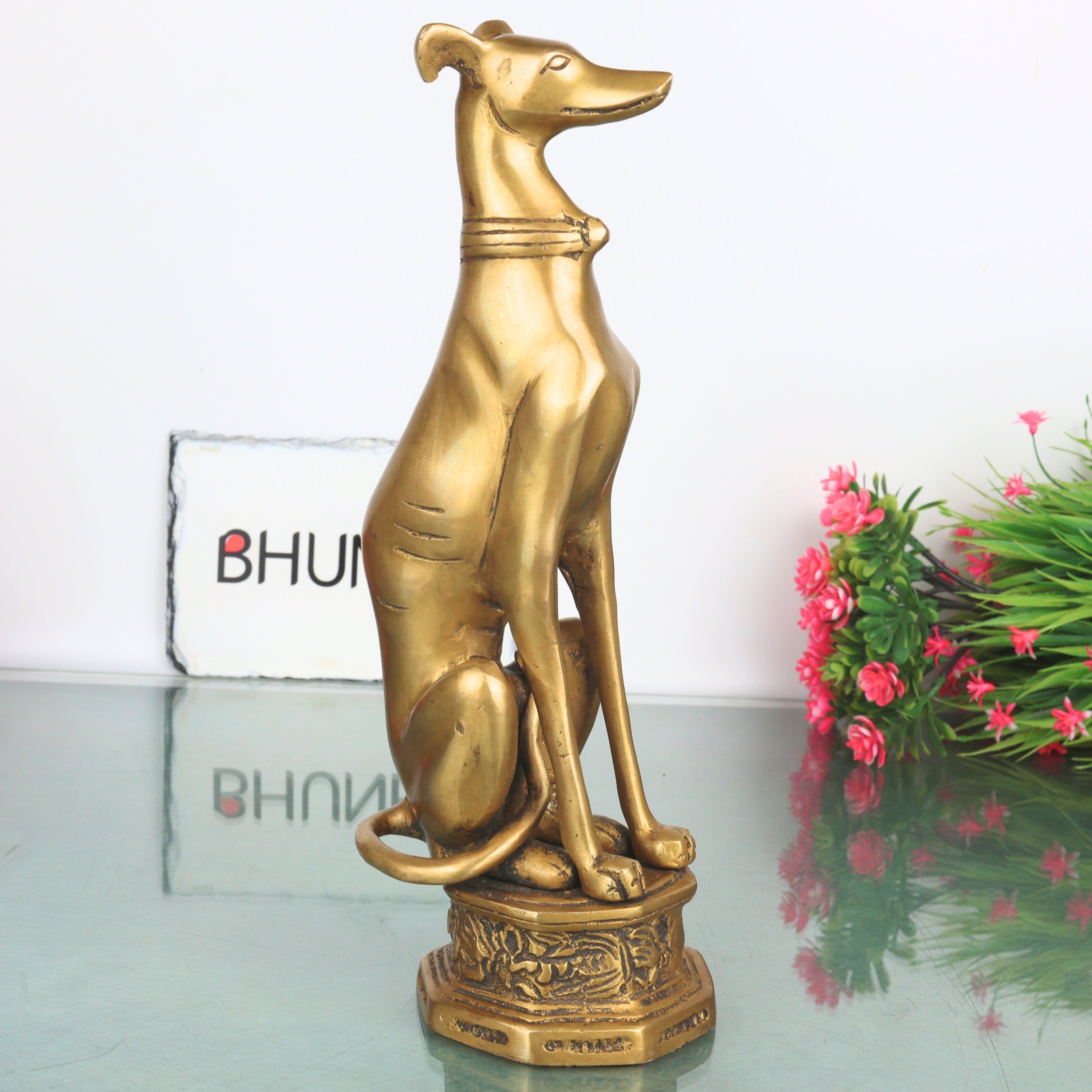 Brass  Dog Statue Handmade Idol for Pooja Home Decor & Gifting, Gold, 11 Inch, 1 Piece