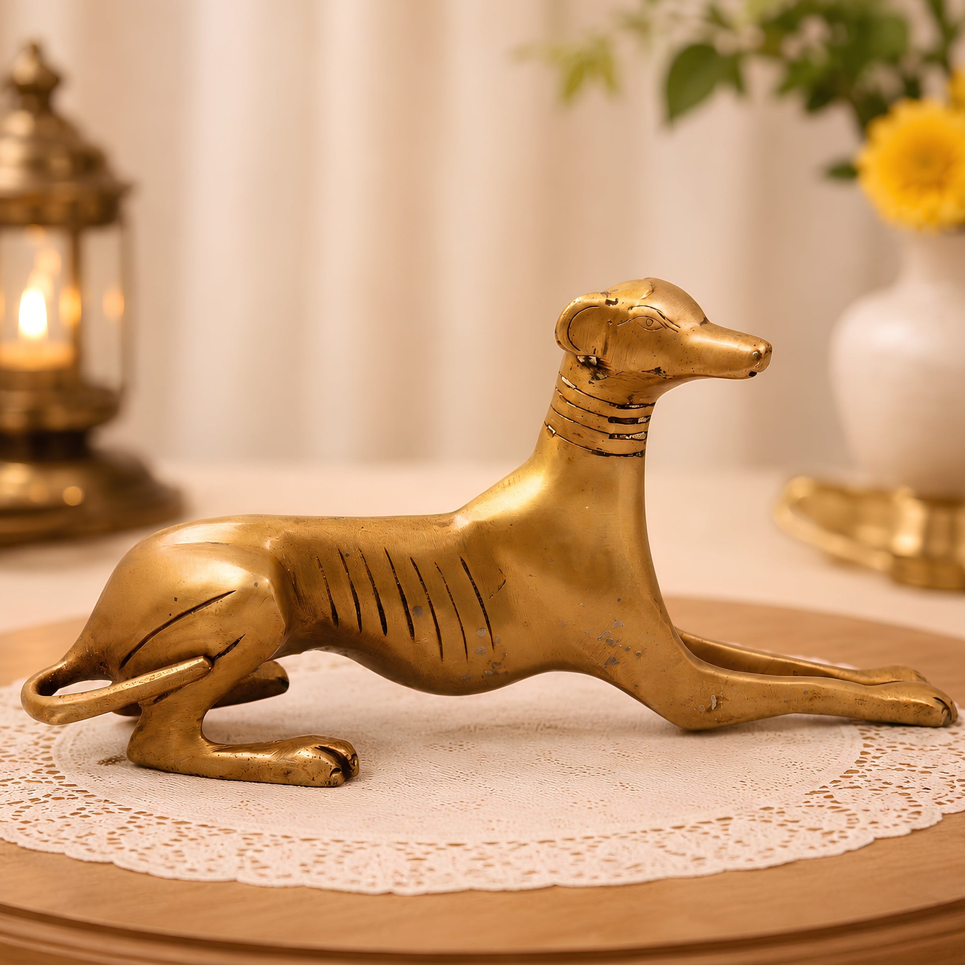 Brass Handcrafted Dog Statue, Home Decor & Gifting, Gold, 4.5 Inch, 1 Piece