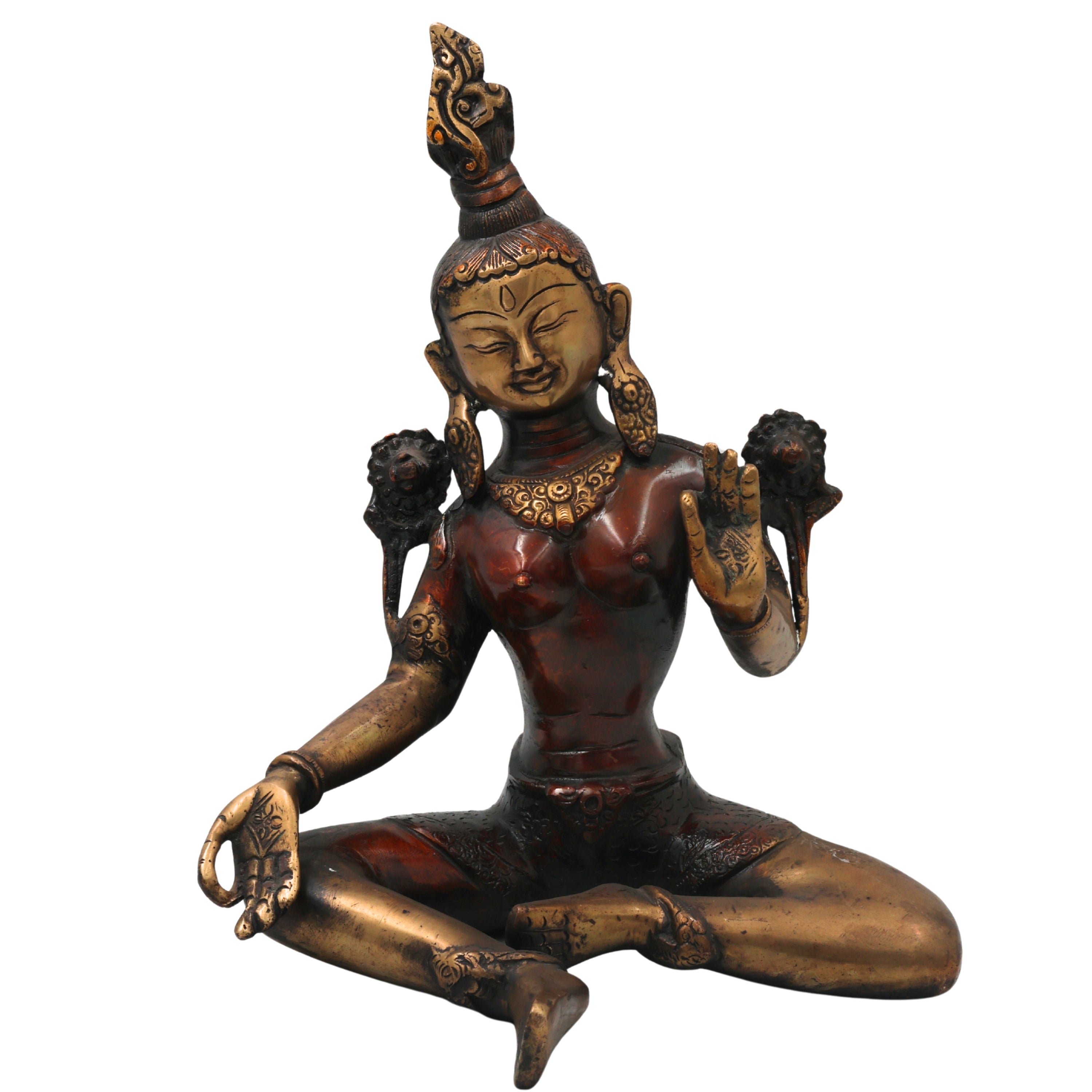 Brass Tara Devi Idol for Pooja & Home Decor, Handcrafted Traditional Mahavidya Goddess Sculpture, Gold, 11 Inch, 1 Piece