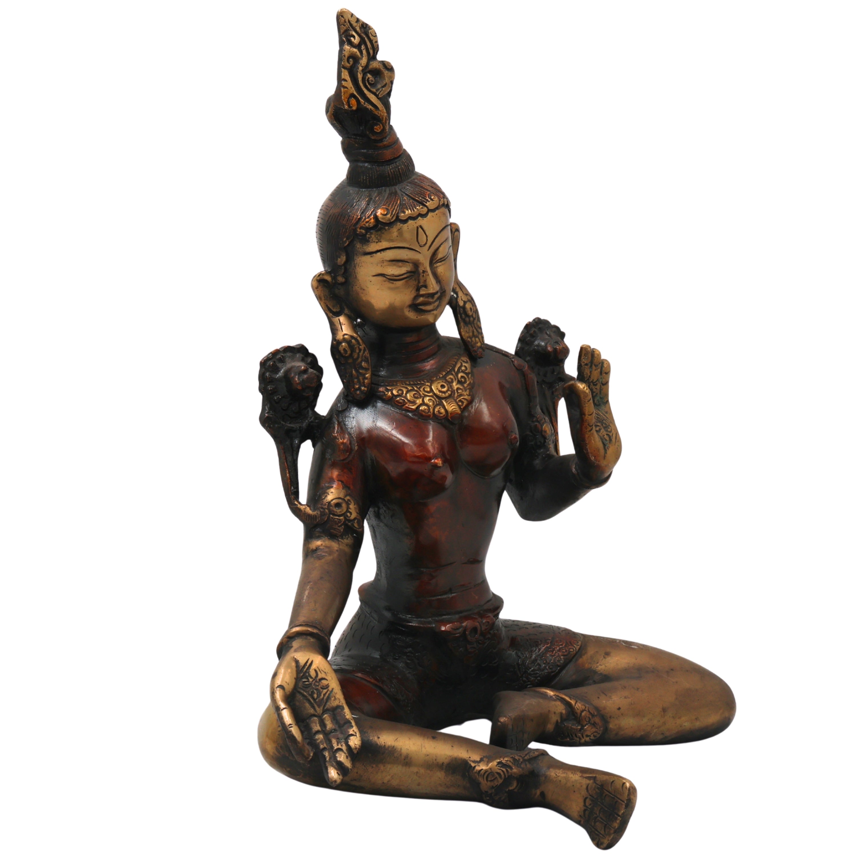 Brass Tara Devi Idol for Pooja & Home Decor, Handcrafted Traditional Mahavidya Goddess Sculpture, Gold, 11 Inch, 1 Piece