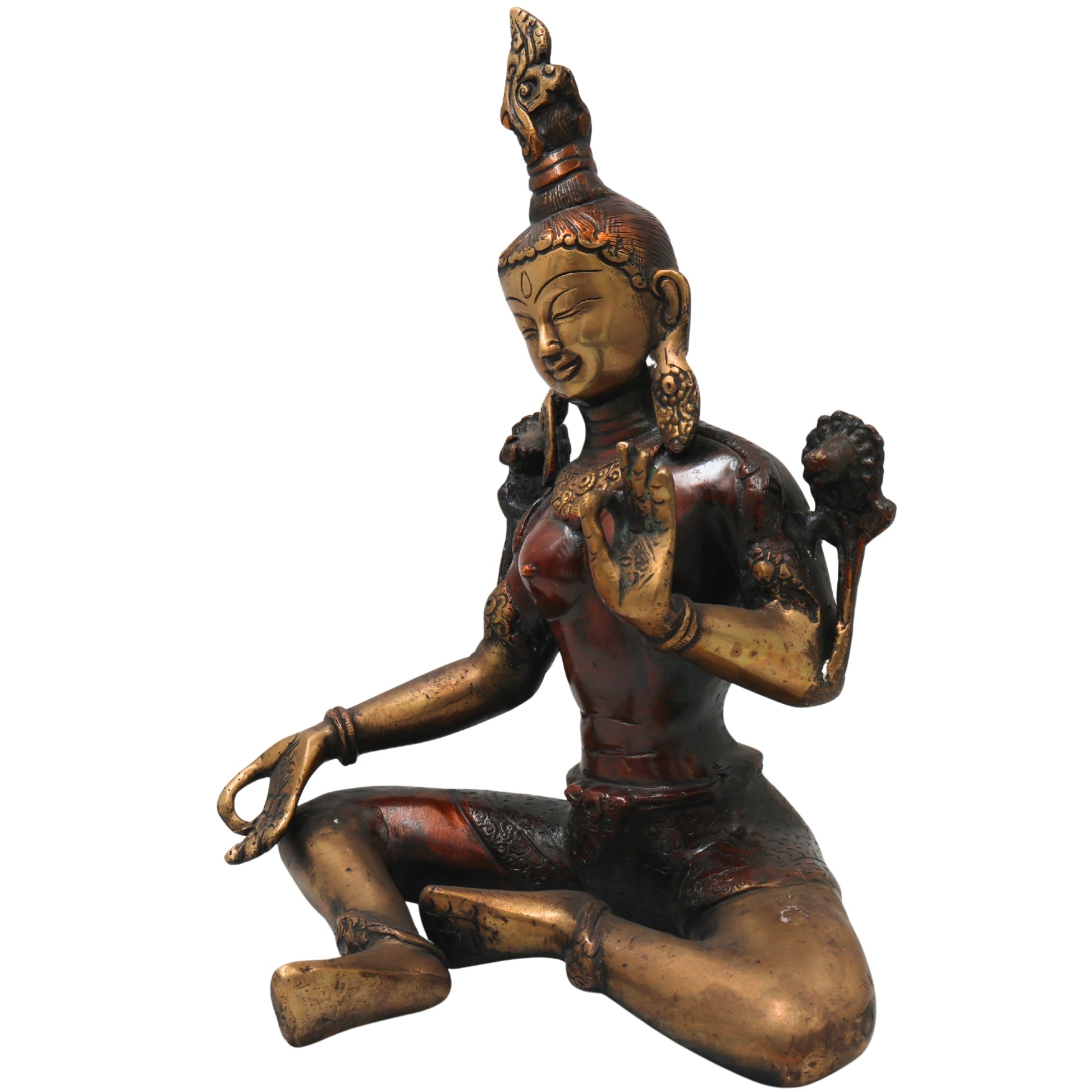 Brass Tara Devi Idol for Pooja & Home Decor, Handcrafted Traditional Mahavidya Goddess Sculpture, Gold, 11 Inch, 1 Piece