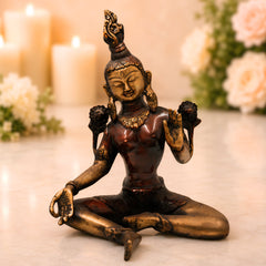 Brass Tara Devi Idol for Pooja & Home Decor, Handcrafted Traditional Mahavidya Goddess Sculpture, Gold, 11 Inch, 1 Piece