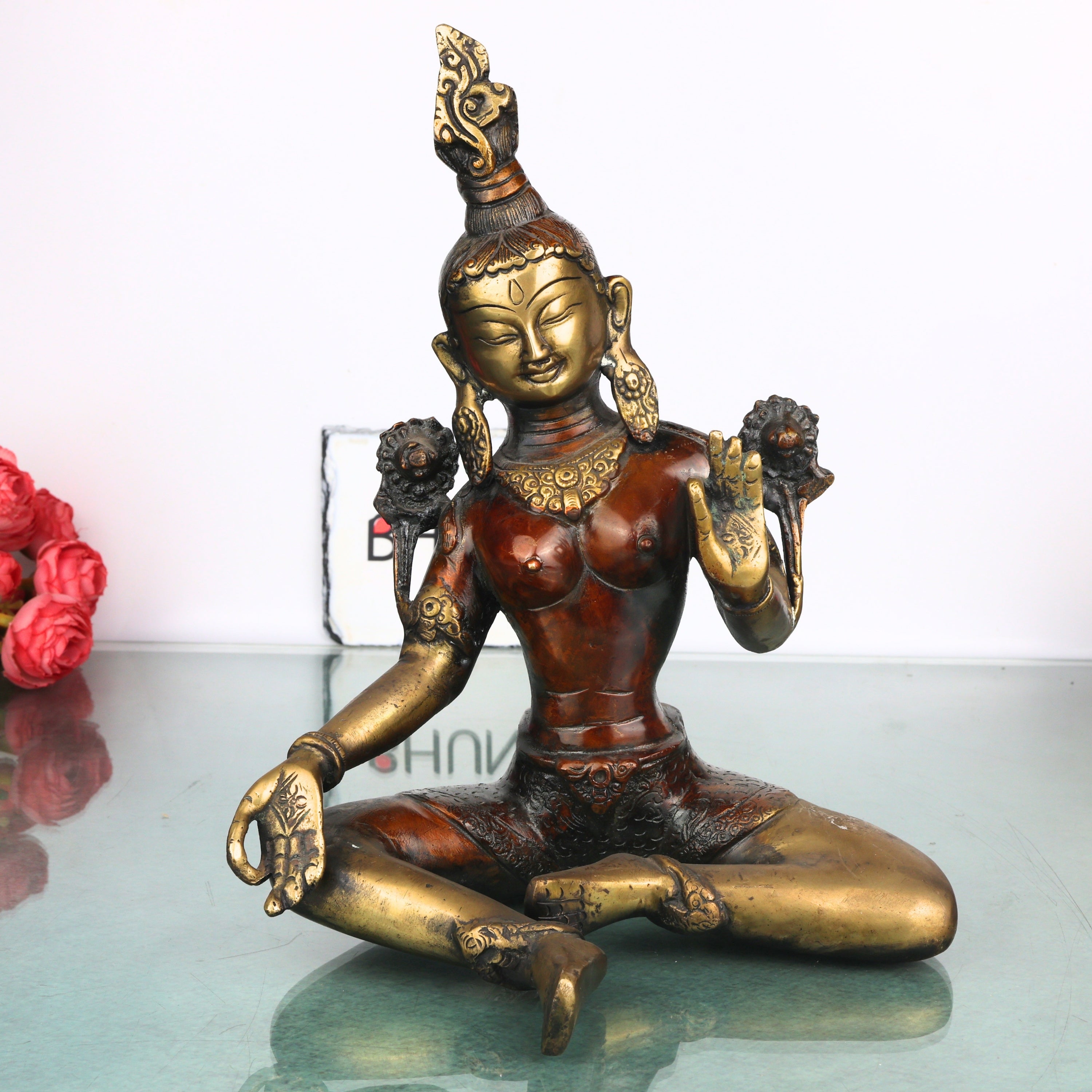Brass Tara Devi Idol for Pooja & Home Decor, Handcrafted Traditional Mahavidya Goddess Sculpture, Gold, 11 Inch, 1 Piece