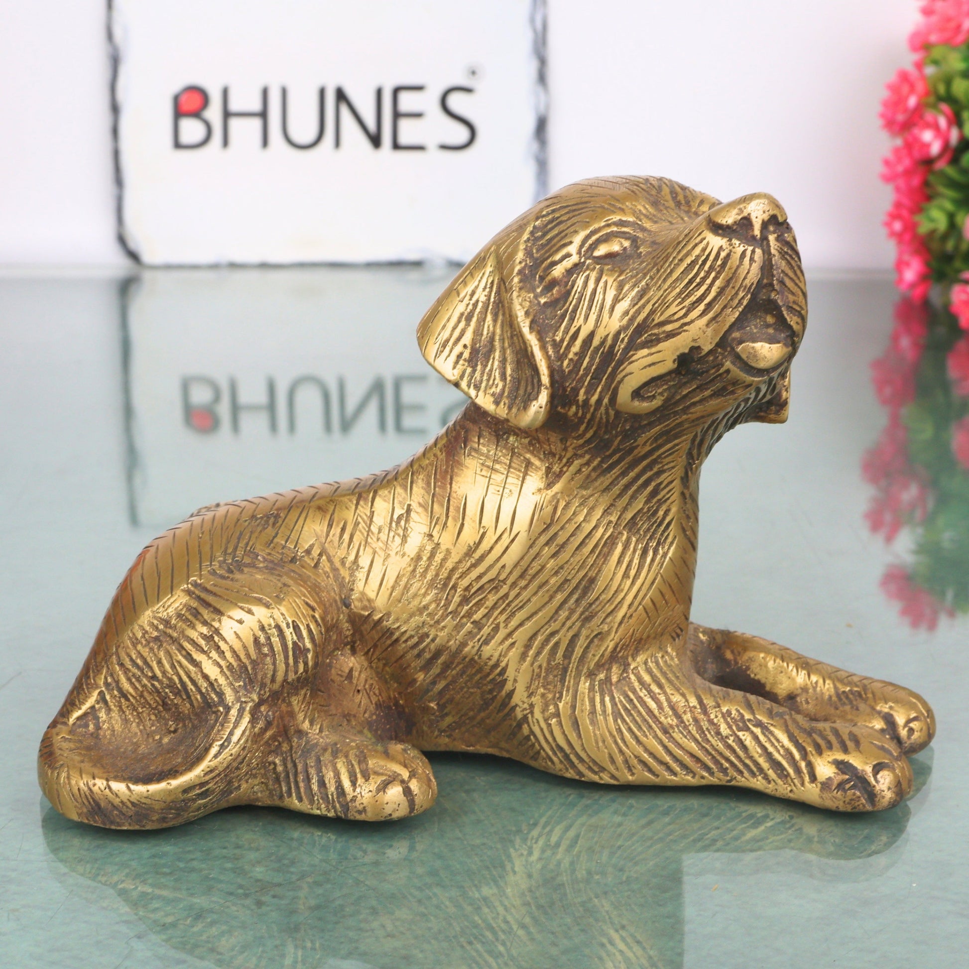 Handcrafted Brass Dog Statue for Home Decor Sculpture, Gold, 4.5 Inch, 1 Piece