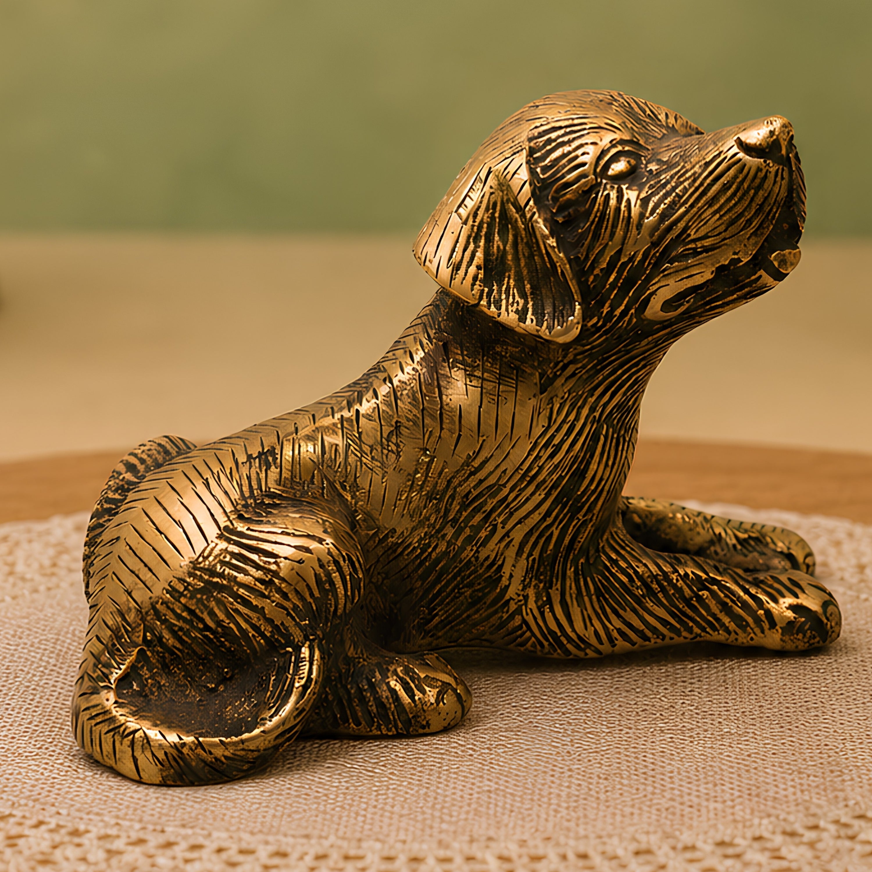 Handcrafted Brass Dog Statue for Home Decor Sculpture, Gold, 4.5 Inch, 1 Piece