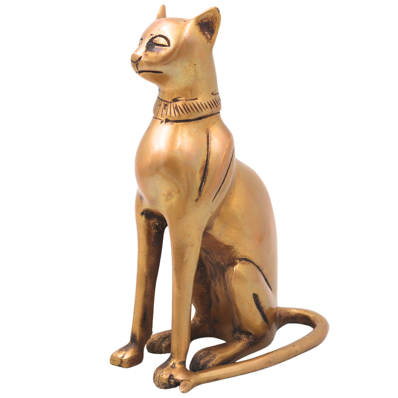 Brass Cat Idol Handcrafted Traditional Sculpture for Vastu Home Decor Pooja and Luxury Gifting, Gold, 8 Inch, 1 Piece