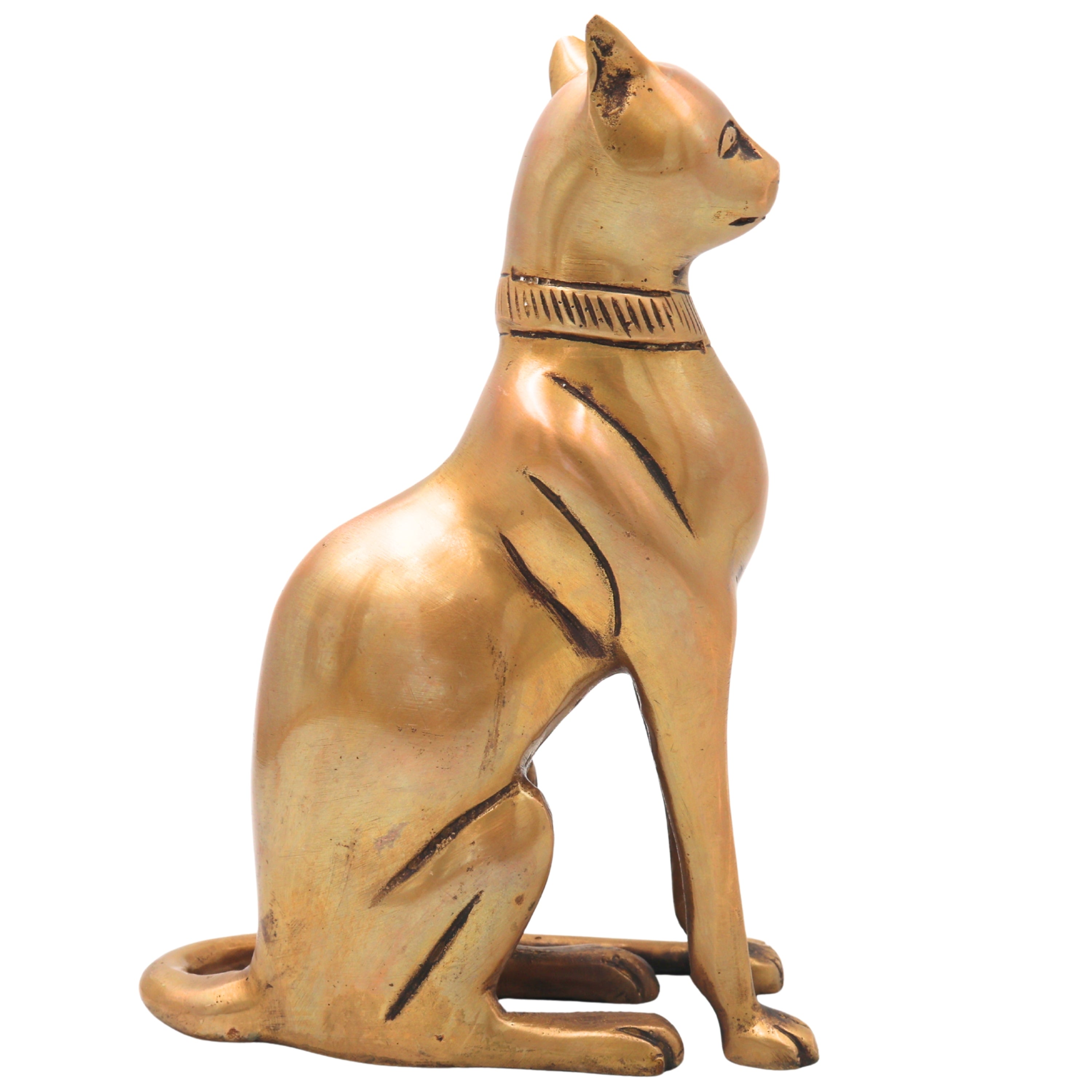 Brass Cat Idol Handcrafted Traditional Sculpture for Vastu Home Decor Pooja and Luxury Gifting, Gold, 8 Inch, 1 Piece