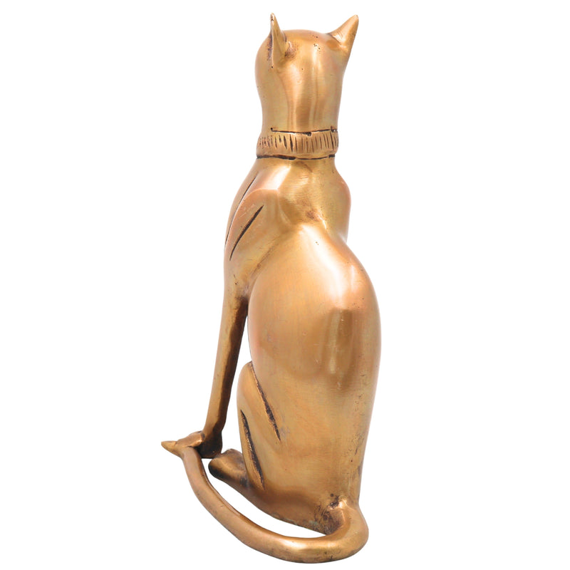 Brass Cat Idol Handcrafted Traditional Sculpture for Vastu Home Decor Pooja and Luxury Gifting, Gold, 8 Inch, 1 Piece
