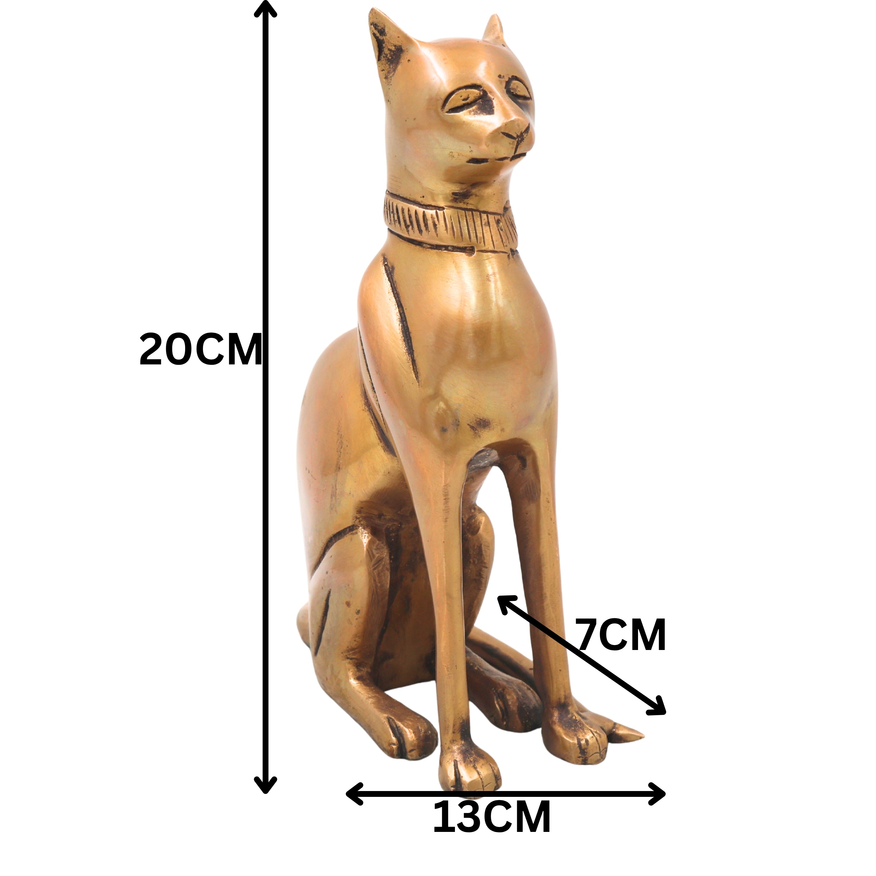 Brass Cat Idol Handcrafted Traditional Sculpture for Vastu Home Decor Pooja and Luxury Gifting, Gold, 8 Inch, 1 Piece