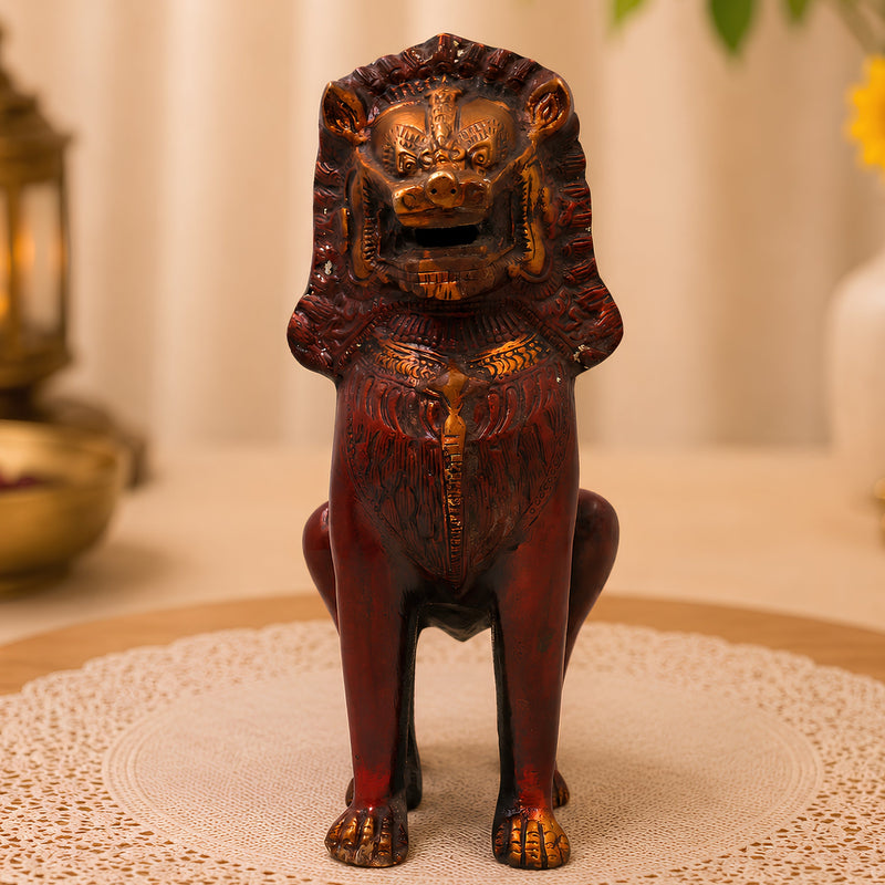Brass Simha  Handcrafted Lion Statue for Home Decor, Pooja, Vastu & Traditional Spiritual Gifting, Gold, 11 Inch, 1 Piece