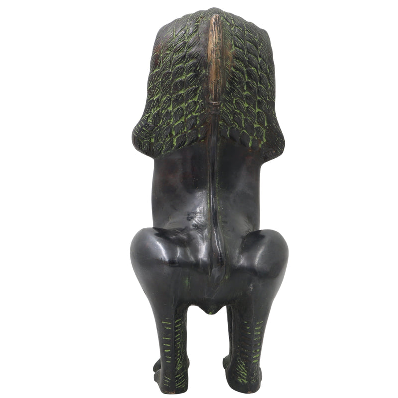 Handcrafted Brass Simha Lion Statue for Home Decor, Gifting, Green, 11 Inch, 1 Piece