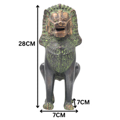 Handcrafted Brass Simha Lion Statue for Home Decor, Gifting, Green, 11 Inch, 1 Piece