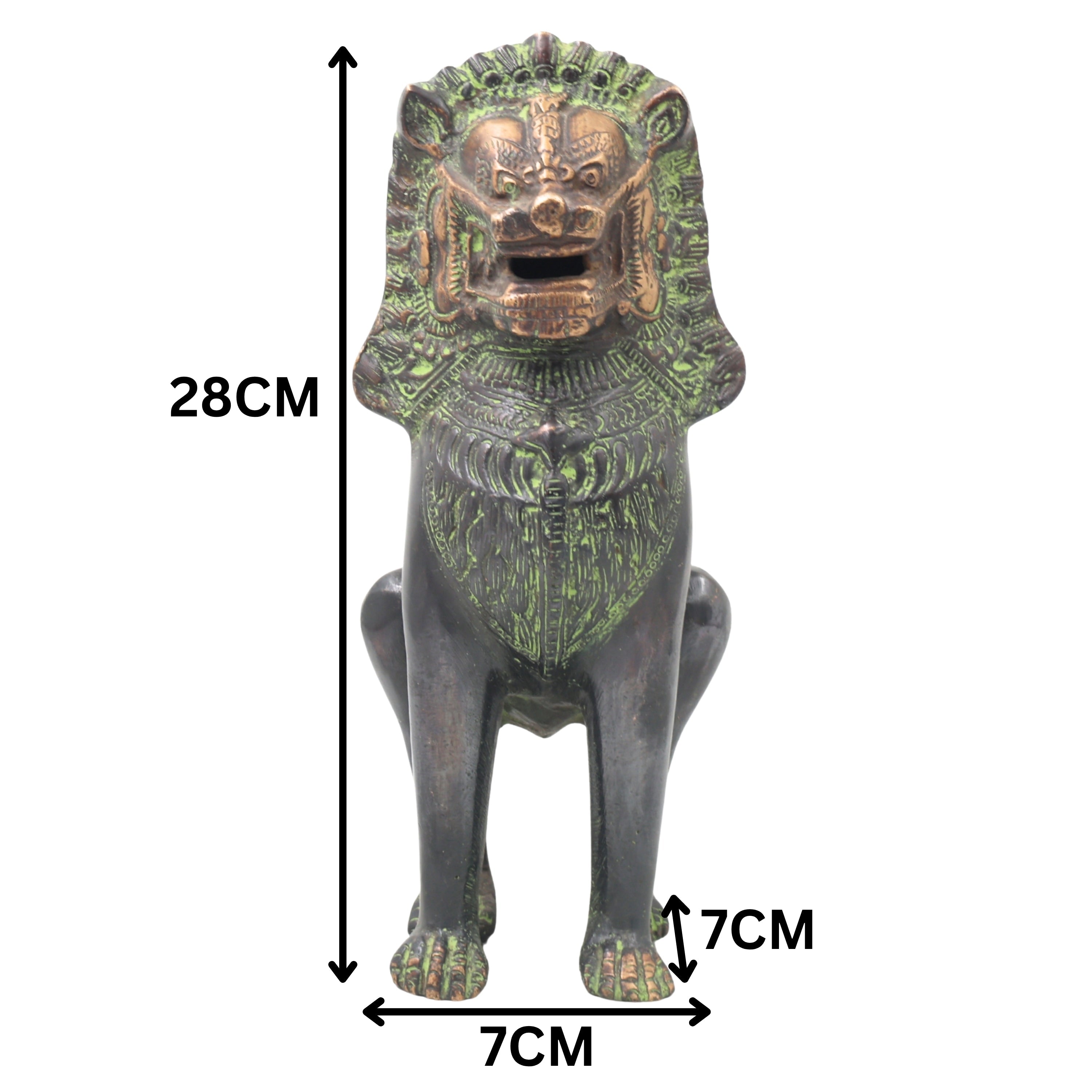 Handcrafted Brass Simha Lion Statue for Home Decor, Gifting, Green, 11 Inch, 1 Piece