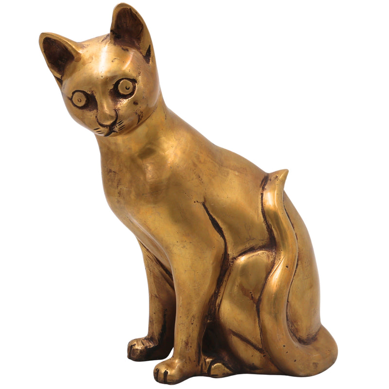 Brass Cat Idol for Home Decor, Spiritual Gifting & Traditional Display, Gold, 8 Inch, 1 Piece