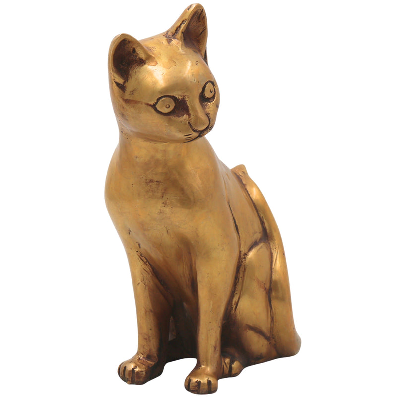 Brass Cat Idol for Home Decor, Spiritual Gifting & Traditional Display, Gold, 8 Inch, 1 Piece