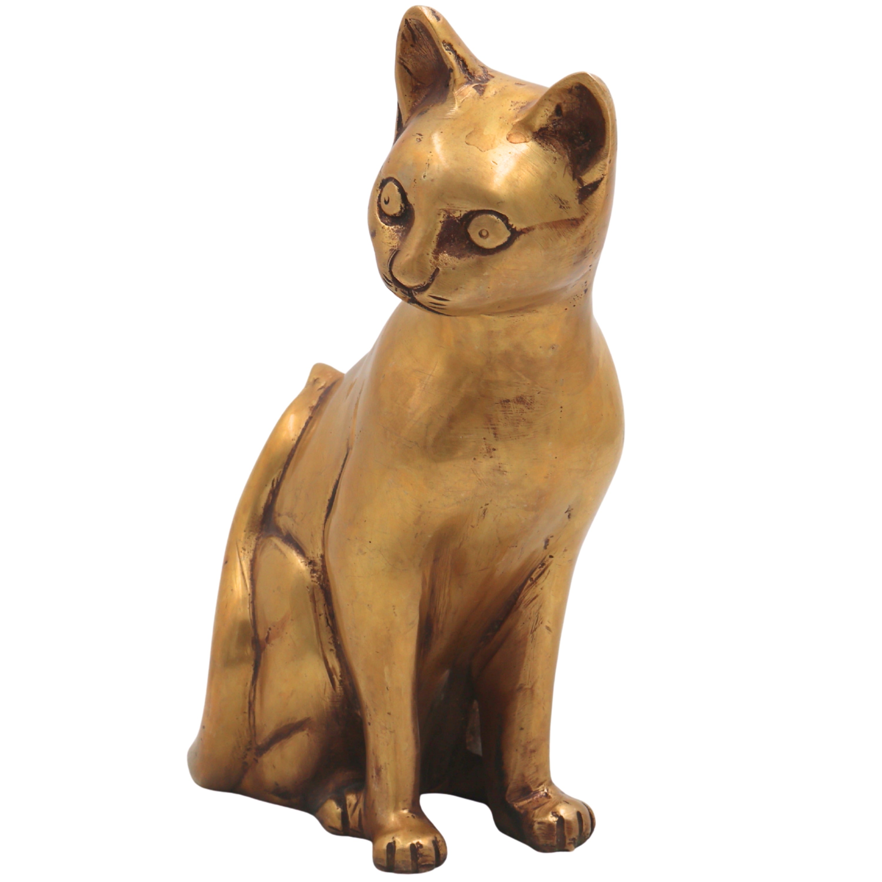 Brass Cat Idol for Home Decor, Spiritual Gifting & Traditional Display, Gold, 8 Inch, 1 Piece