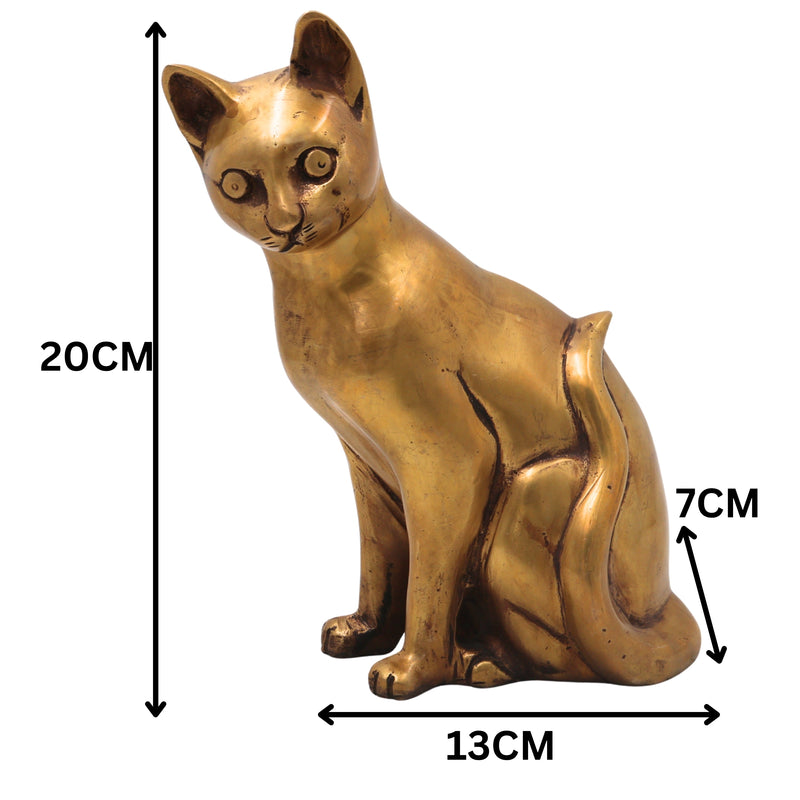 Brass Cat Idol for Home Decor, Spiritual Gifting & Traditional Display, Gold, 8 Inch, 1 Piece