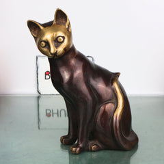 Brass Cat Idol Sculpture for Vastu Home Decor Gifting Traditional Handcrafted Chola Style Murti, Gold, 8 Inch, 1 Piece