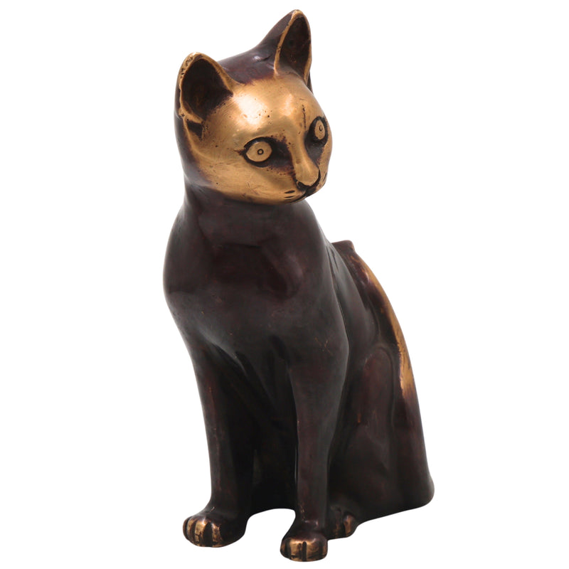 Brass Cat Idol Sculpture for Vastu Home Decor Gifting Traditional Handcrafted Chola Style Murti, Gold, 8 Inch, 1 Piece