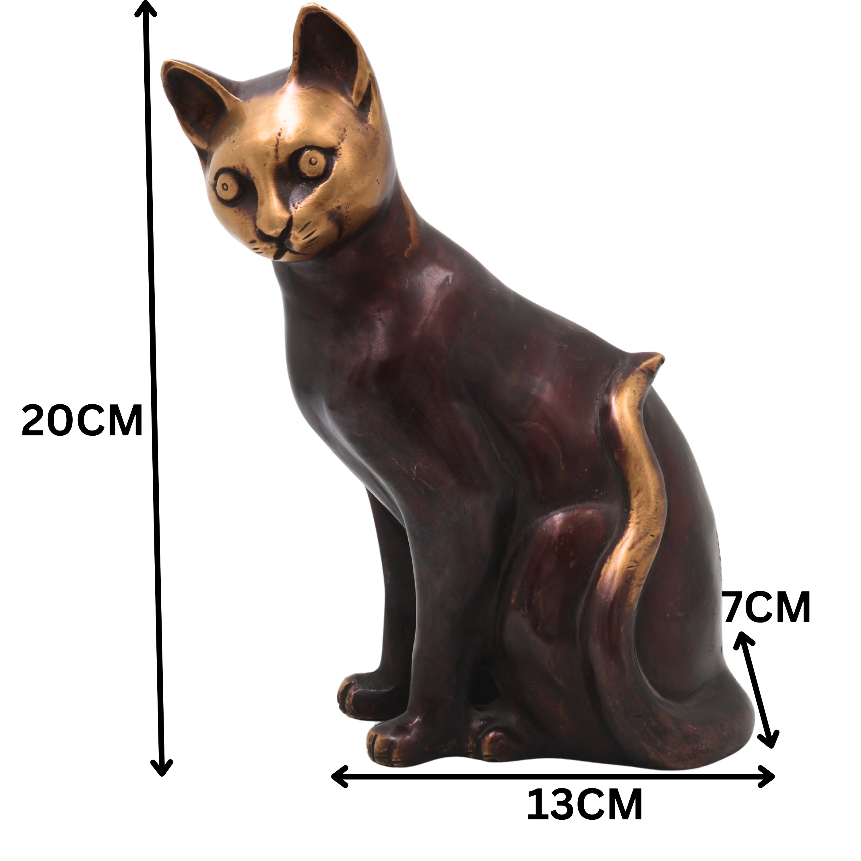 Brass Cat Idol Sculpture for Vastu Home Decor Gifting Traditional Handcrafted Chola Style Murti, Gold, 8 Inch, 1 Piece