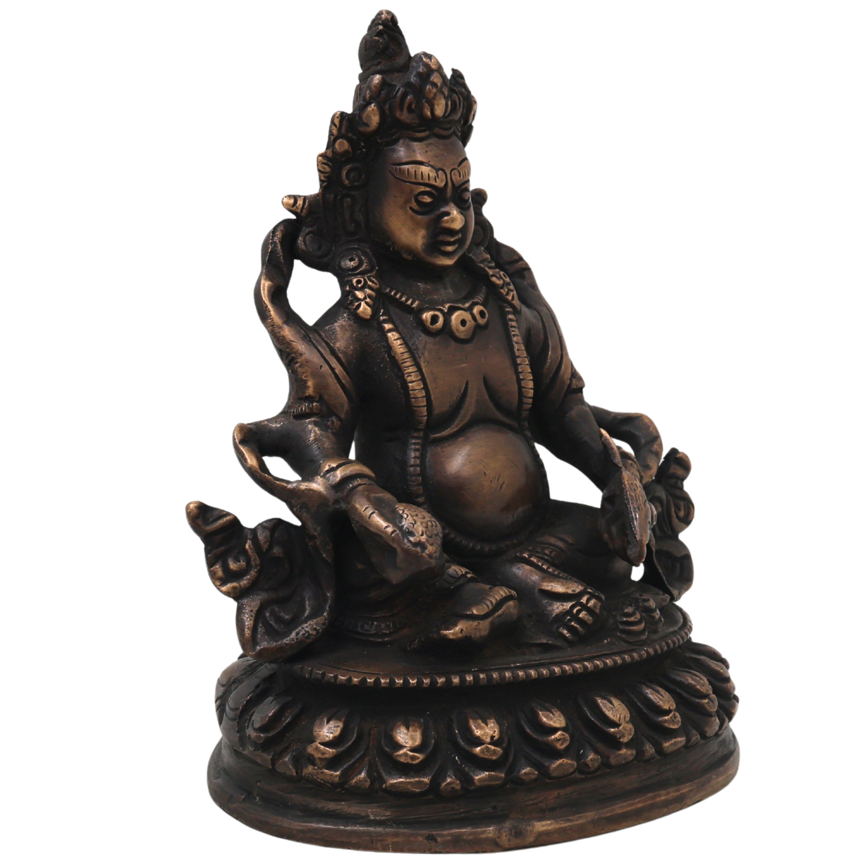 Brass Kubera Idol Vaishravana Wealth God Statue for Pooja Home Decor Gifting Traditional Handcrafted Art, Gold, 6.5 Inch, 1 Piece