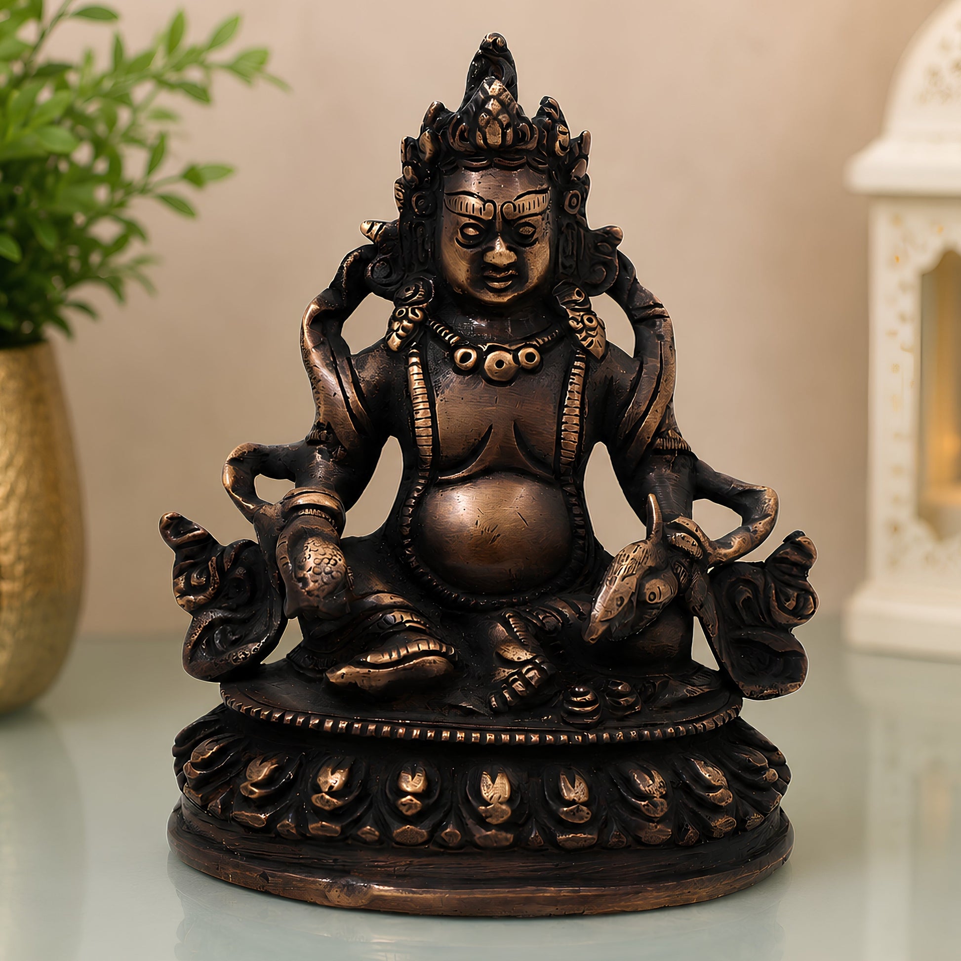 Brass Kubera Idol Vaishravana Wealth God Statue for Pooja Home Decor Gifting Traditional Handcrafted Art, Gold, 6.5 Inch, 1 Piece