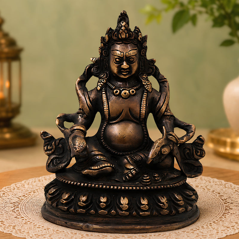 Brass Kubera Idol Vaishravana Wealth God Statue for Pooja Home Decor Gifting Traditional Handcrafted Art, Gold, 6.5 Inch, 1 Piece