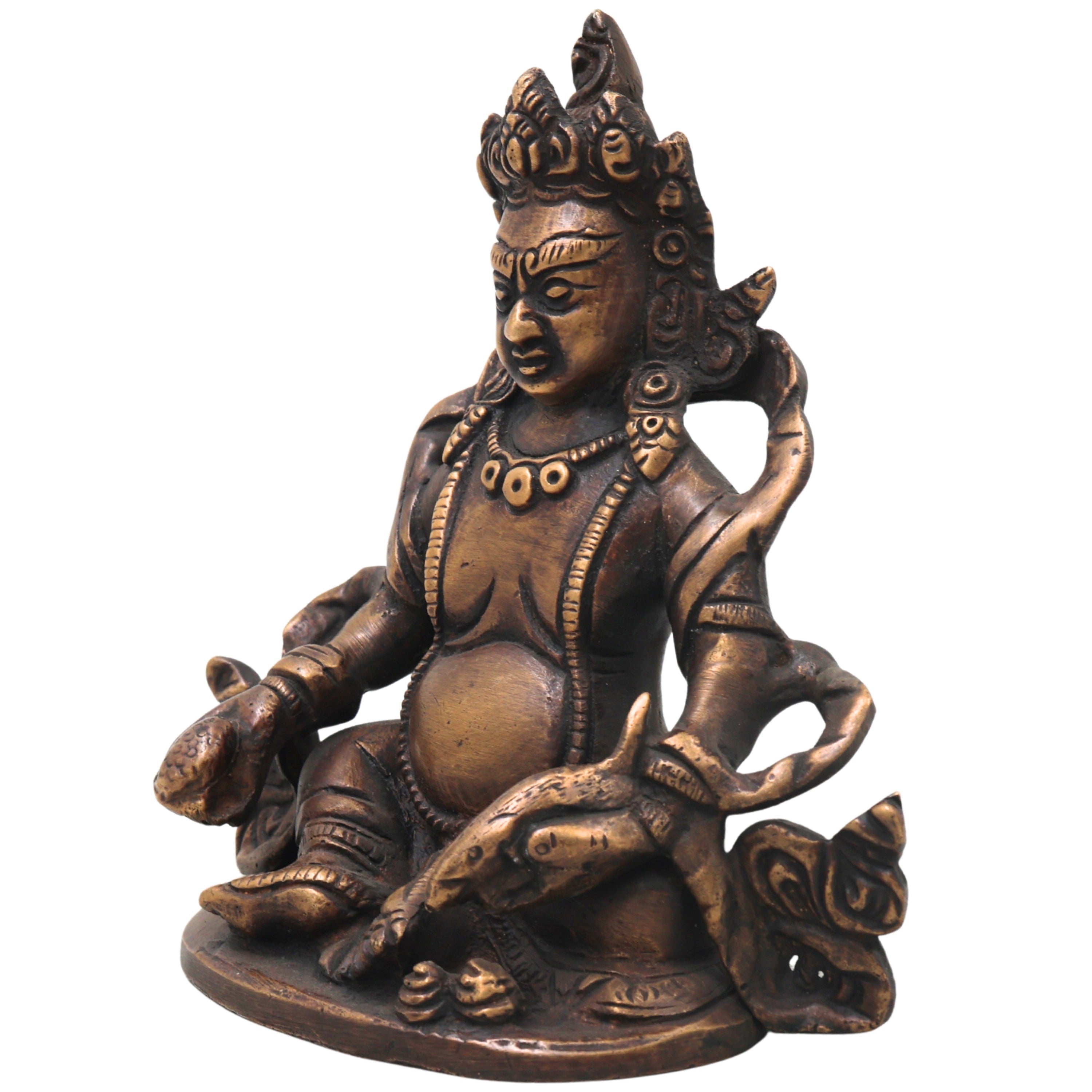 Brass Kubera Idol Vaishravana Murti for Vastu Pooja Home Decor Traditional Handcrafted Gift Statue, Gold, 4.5 Inch, 1 Piece