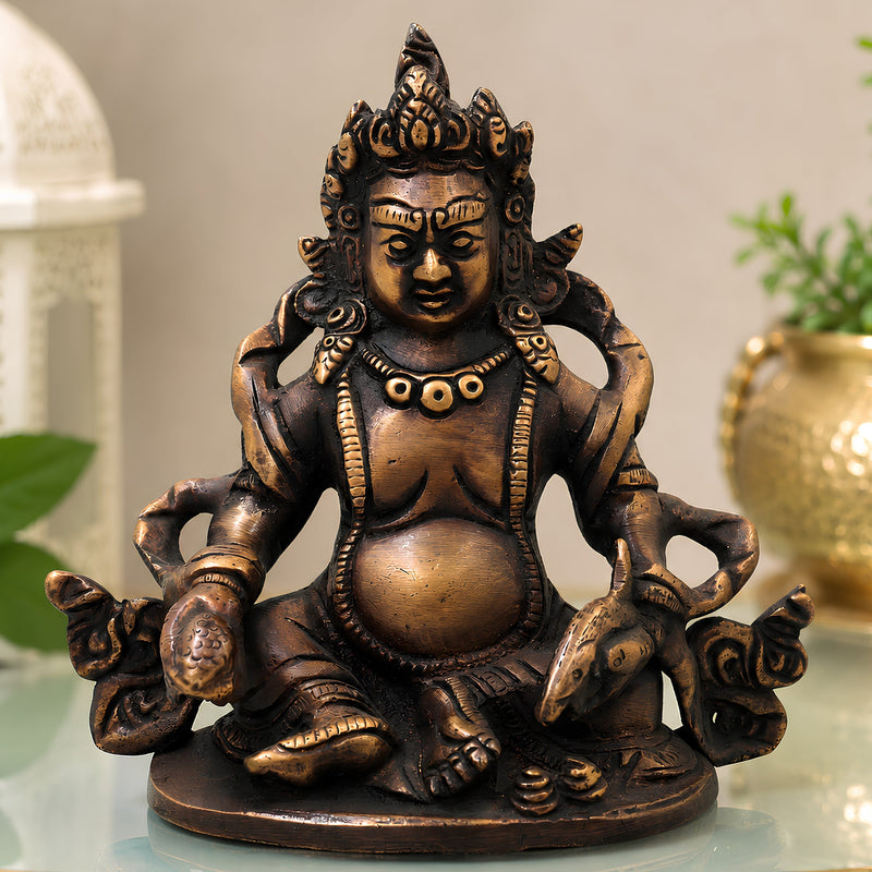 Brass Kubera Idol Vaishravana Murti for Vastu Pooja Home Decor Traditional Handcrafted Gift Statue, Gold, 4.5 Inch, 1 Piece