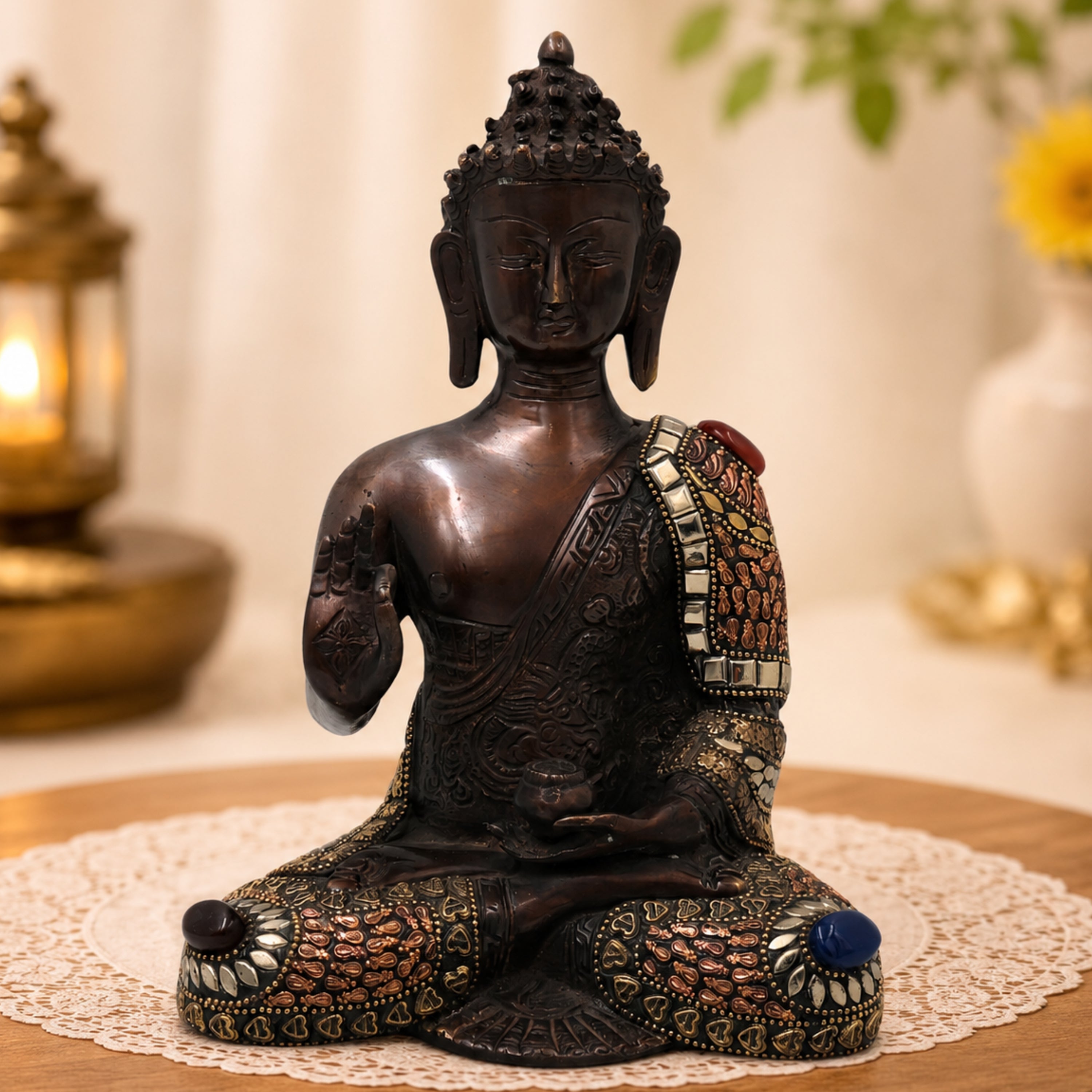 Handcrafted Brass Gautam Buddha Idol for Home Decor, Meditation, Vastu &amp; Spiritual Ambience, Brown, 10 Inch, 1 Piece