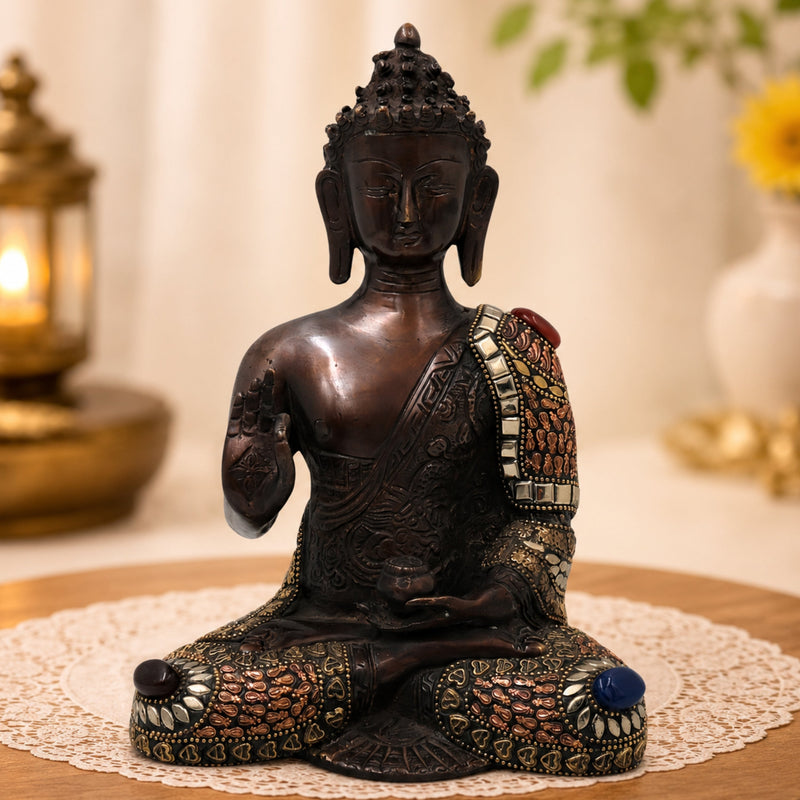 Handcrafted Brass Gautam Buddha Idol for Home Decor, Meditation, Vastu &amp; Spiritual Ambience, Brown, 10 Inch, 1 Piece