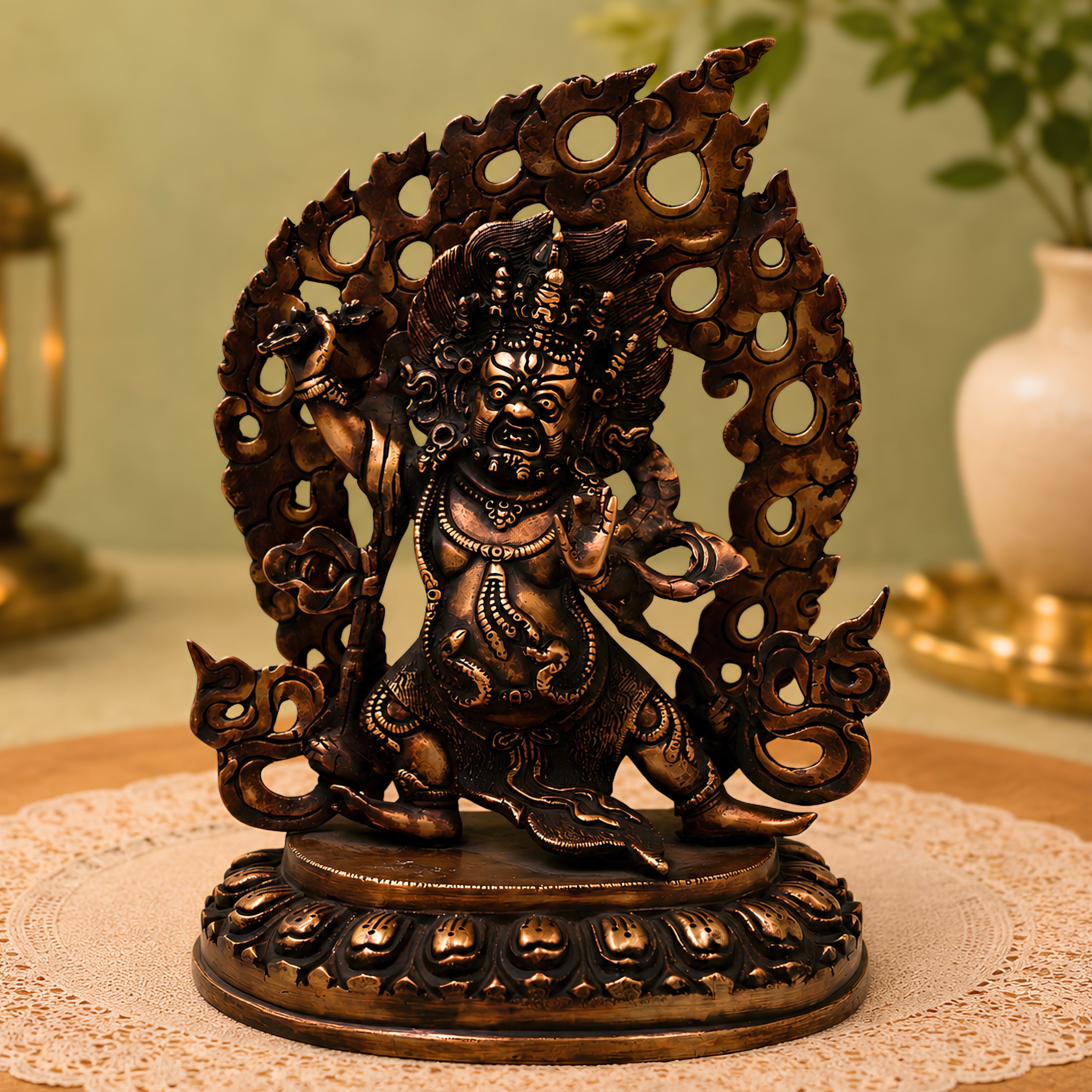 Handcrafted Brass Vajrapani Idol for Spiritual Protection, Meditation &amp; Temple Decor, Gold, 12.5 Inch, 1 Piece