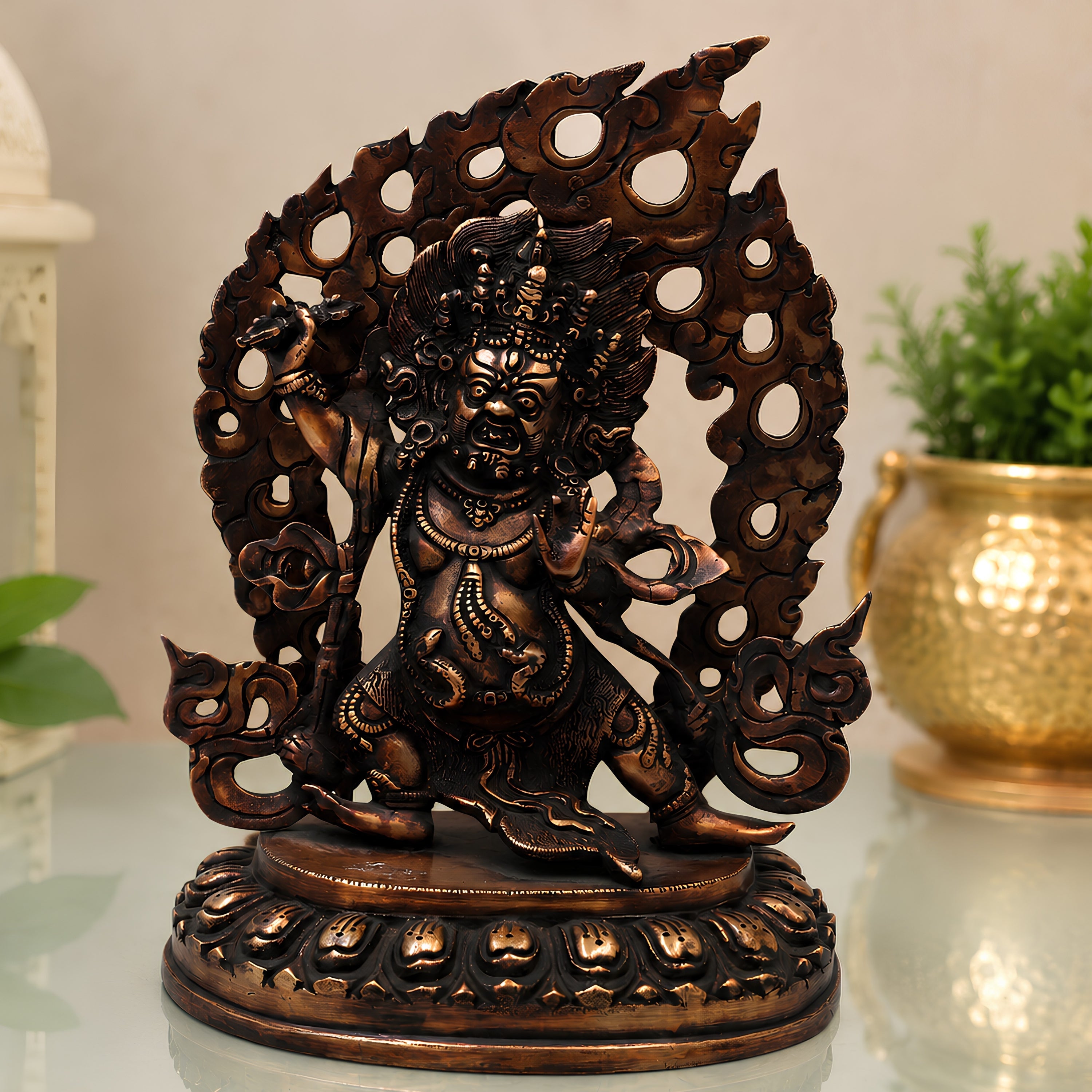 Handcrafted Brass Vajrapani Idol for Spiritual Protection, Meditation &amp; Temple Decor, Gold, 12.5 Inch, 1 Piece