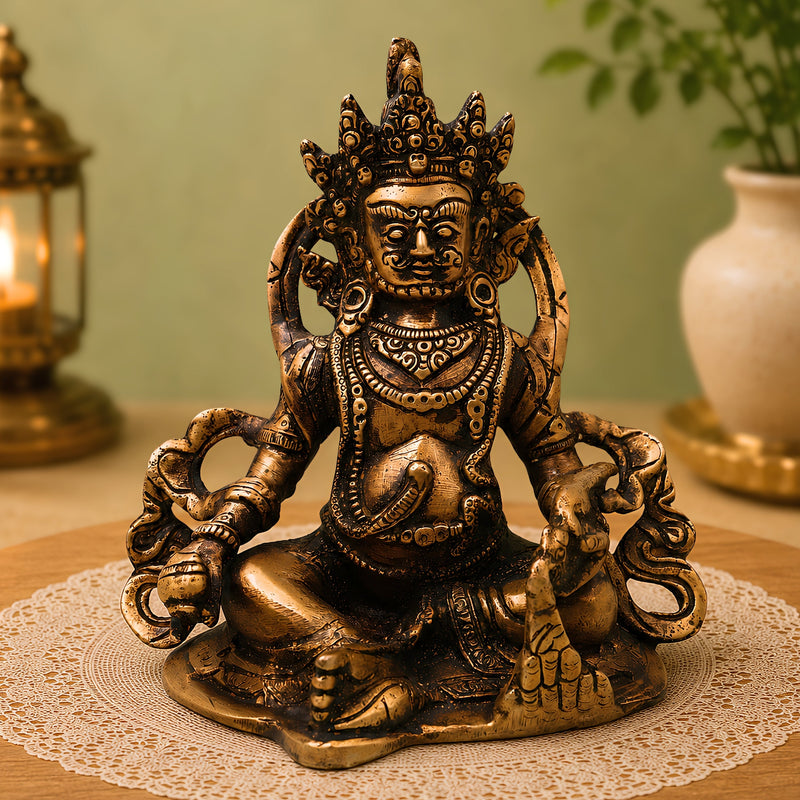 Brass Kubera Idol for Wealth, Prosperity, Vastu &amp; Home Temple Decor, Gold, 6.5 Inch, 1 Piece