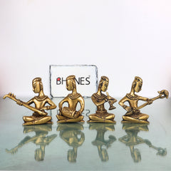 Handcrafted Brass Musician Set 4 Sculpture Traditional Musical Figurine Decorative Orchestra Idol for Home Decor, Pooja &amp; Gifting, Gold, 4 Inch, 1 Piece