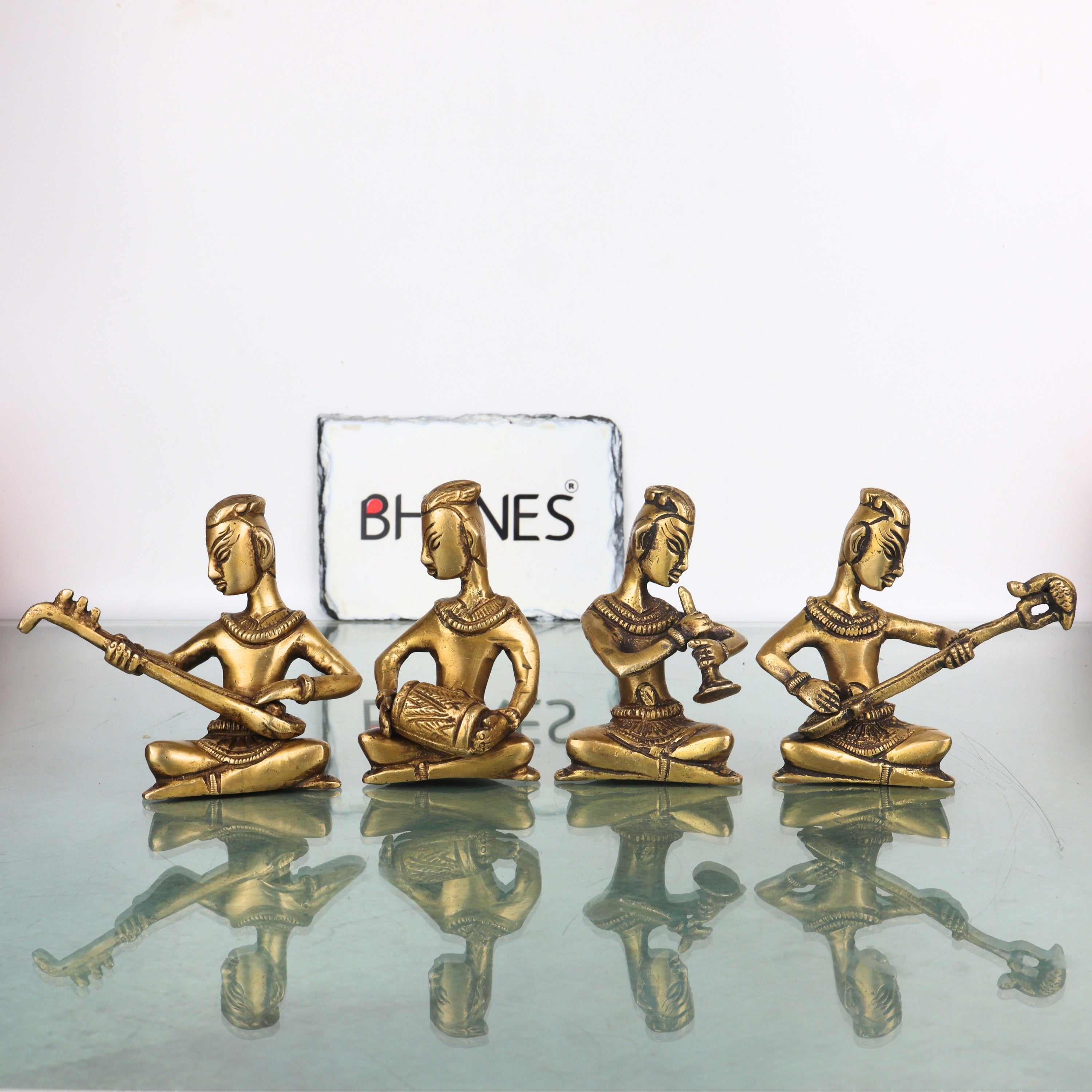 Handcrafted Brass Musician Set 4 Sculpture Traditional Musical Figurine Decorative Orchestra Idol for Home Decor, Pooja &amp; Gifting, Gold, 4 Inch, 1 Piece