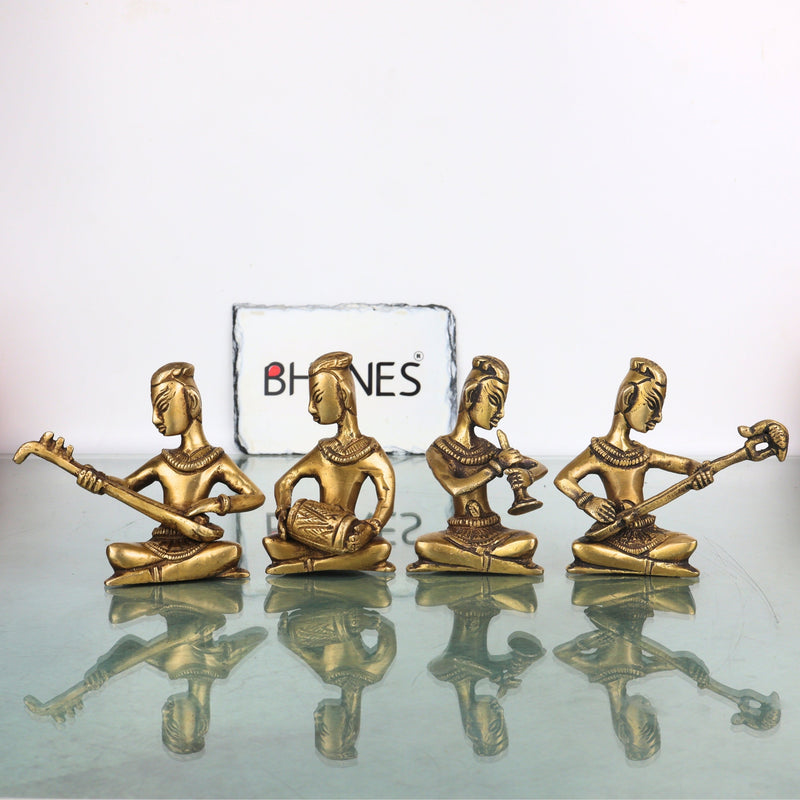 Handcrafted Brass Musician Set 4 Sculpture Traditional Musical Figurine Decorative Orchestra Idol for Home Decor, Pooja &amp; Gifting, Gold, 4 Inch, 1 Piece