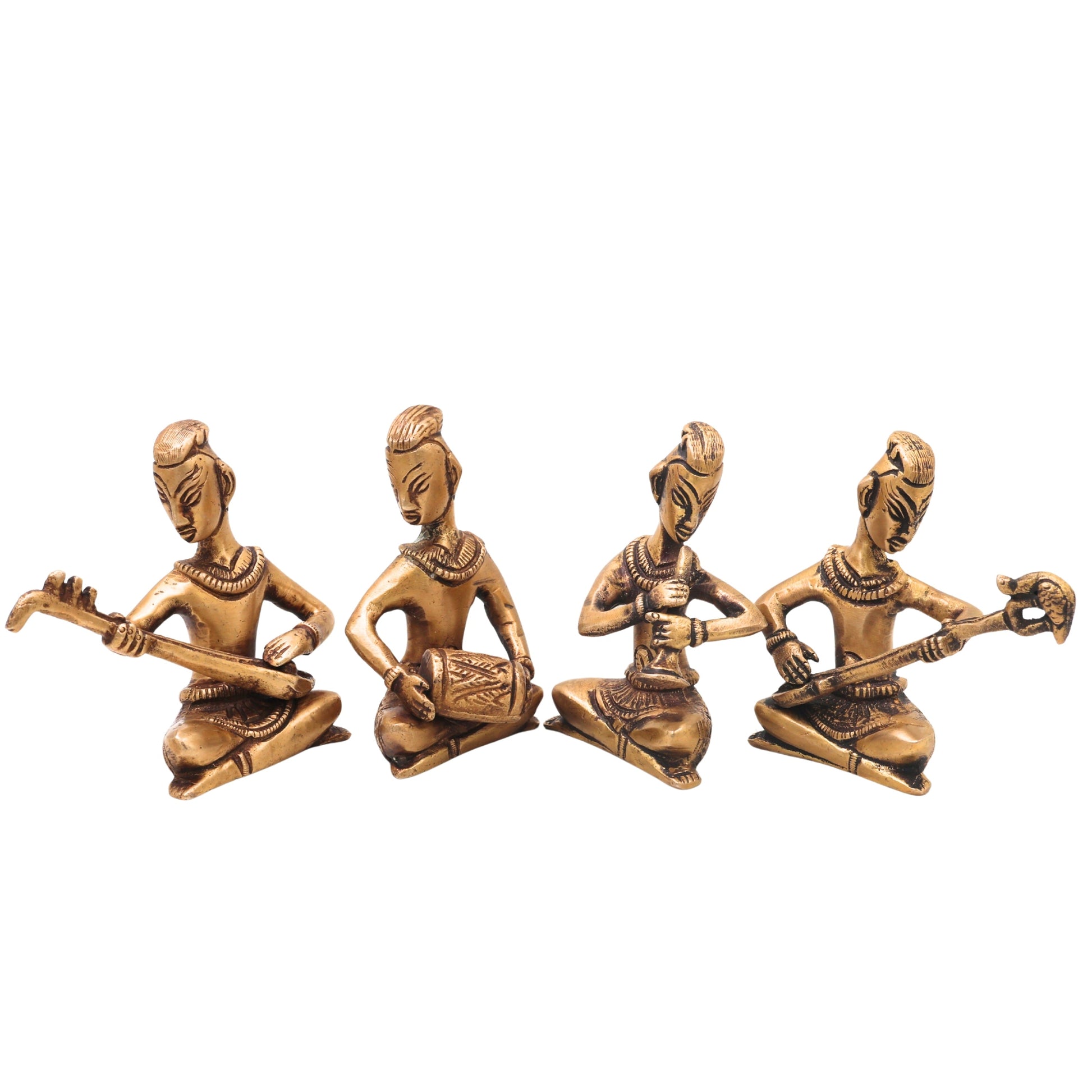 Handcrafted Brass Musician Set 4 Sculpture Traditional Musical Figurine Decorative Orchestra Idol for Home Decor, Pooja &amp; Gifting, Gold, 4 Inch, 1 Piece