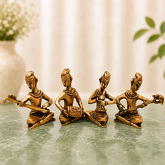 Handcrafted Brass Musician Set 4 Sculpture Traditional Musical Figurine Decorative Orchestra Idol for Home Decor, Pooja &amp; Gifting, Gold, 4 Inch, 1 Piece